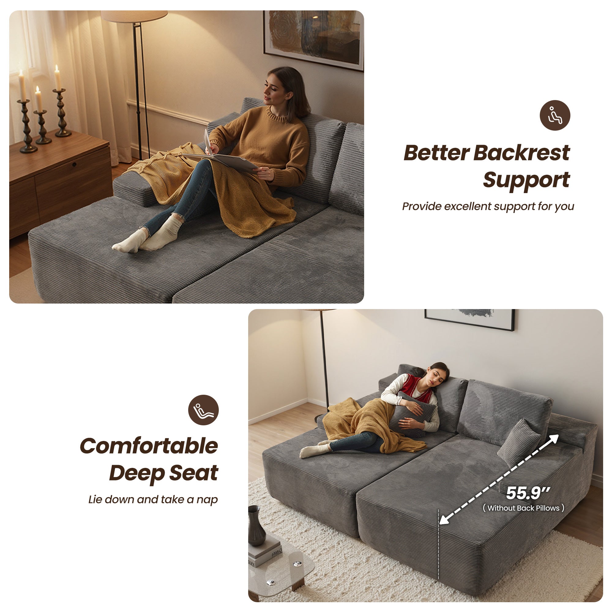 OVIOS 81" Boneless Sofa, Sleeper Couch, No Assembly Required