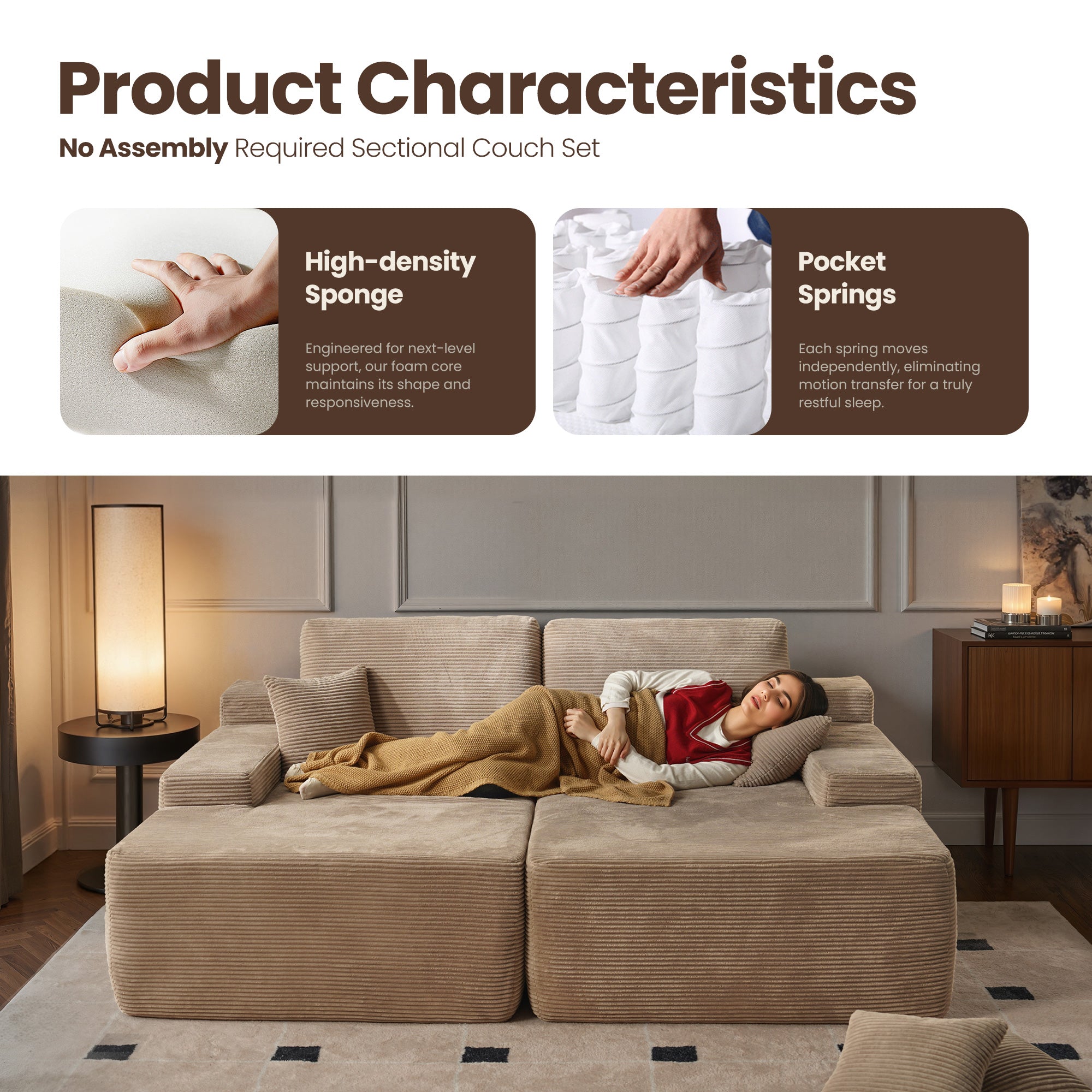 OVIOS 81" Boneless Sofa, Sleeper Couch, No Assembly Required