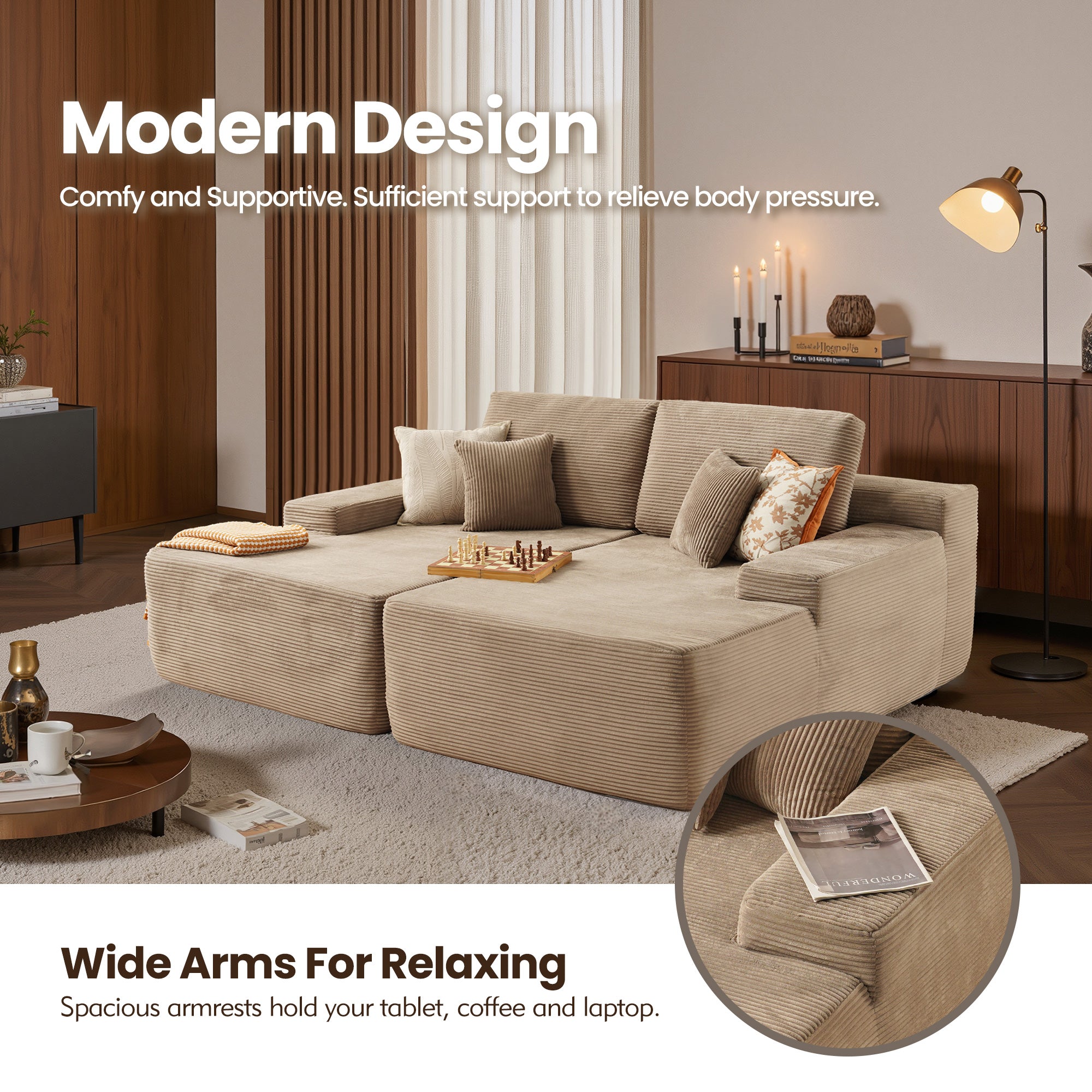 OVIOS 81" Boneless Sofa, Sleeper Couch, No Assembly Required