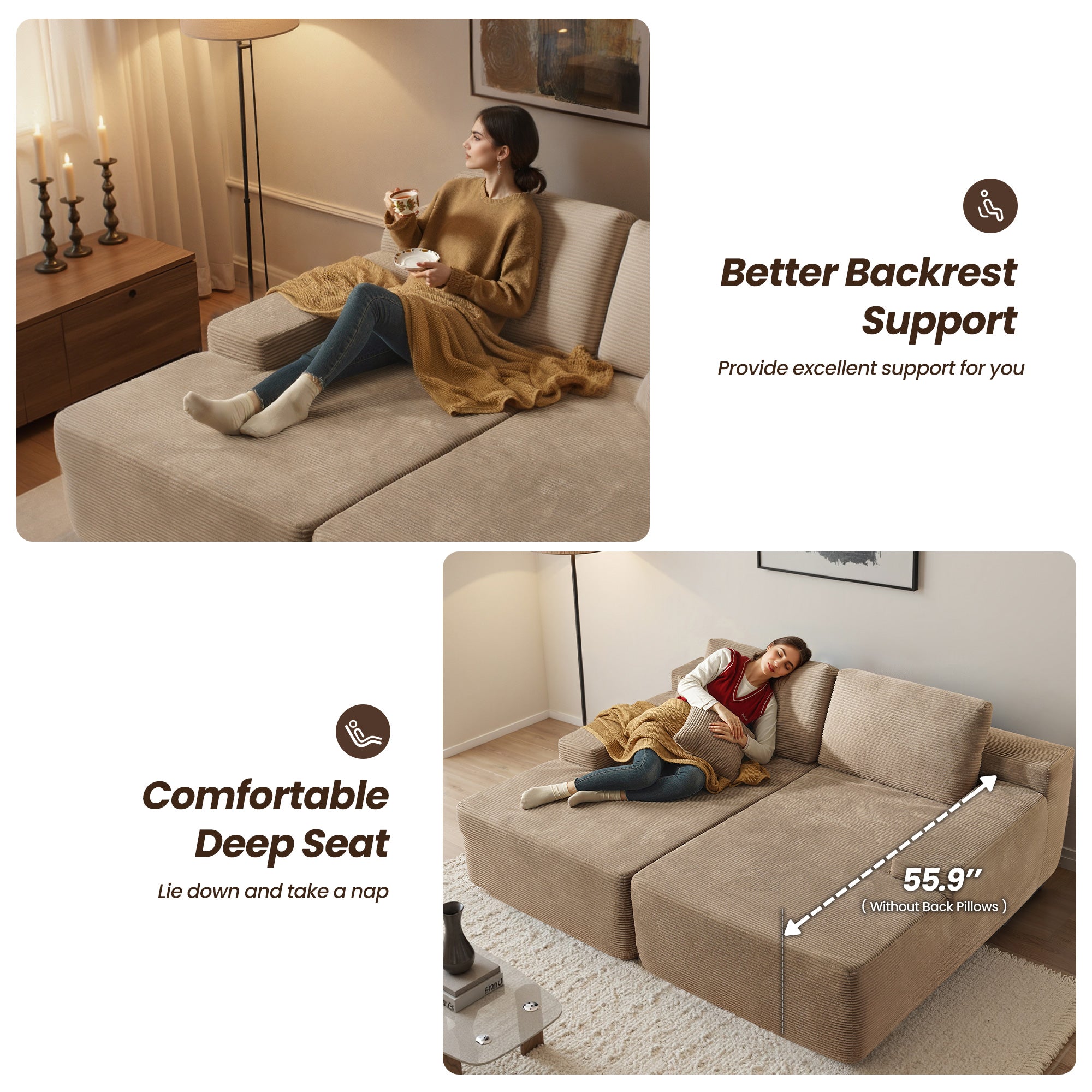 OVIOS 81" Boneless Sofa, Sleeper Couch, No Assembly Required