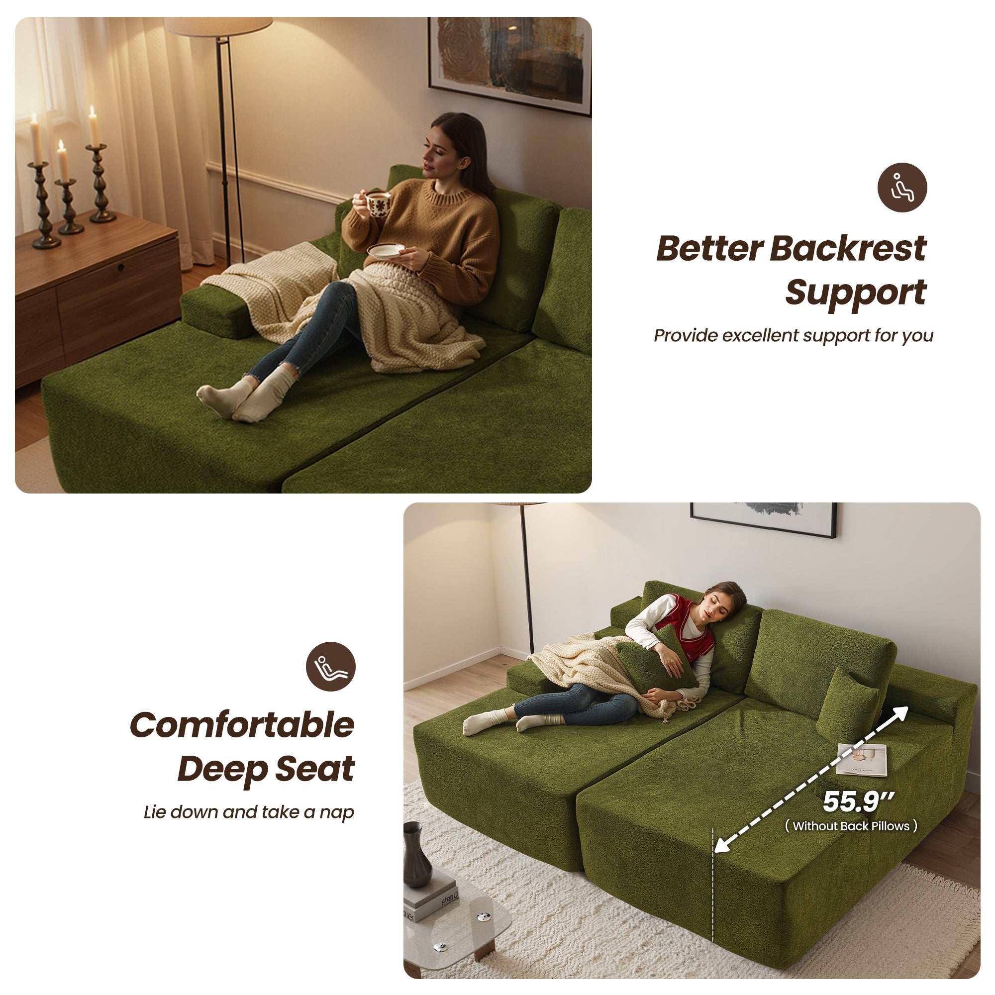 OVIOS 81" Boneless Sofa, Sleeper Couch, No Assembly Required