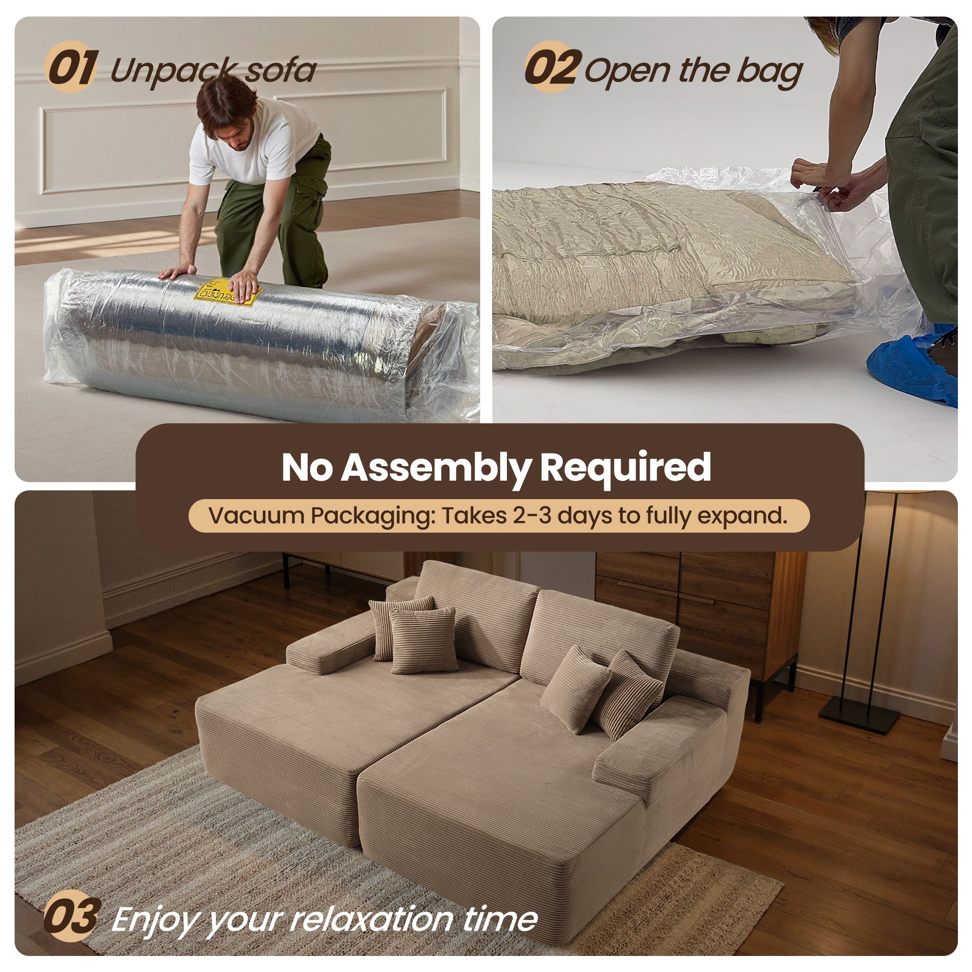 OVIOS 81" Boneless Sofa, Sleeper Couch, No Assembly Required