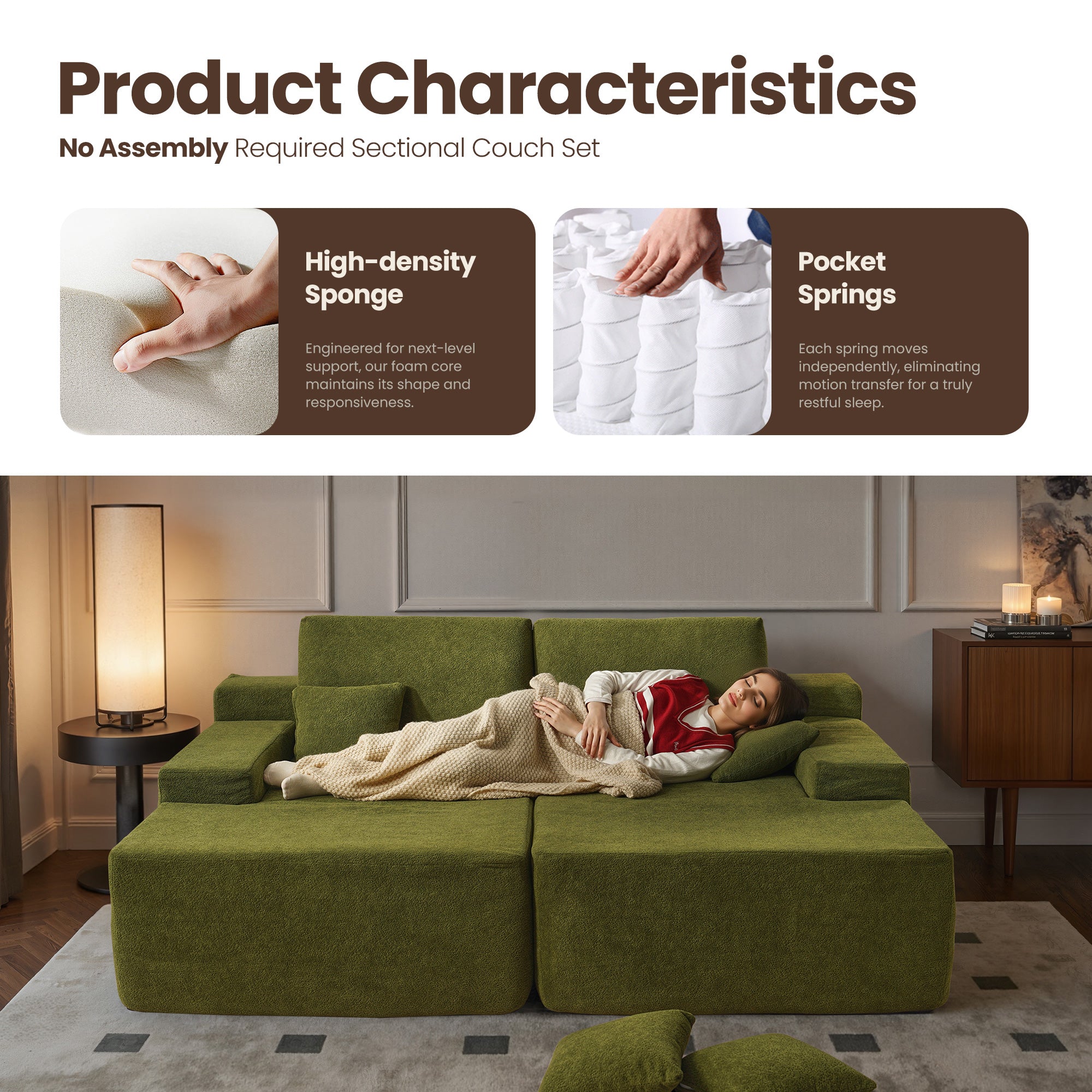 OVIOS 81" Boneless Sofa, Sleeper Couch, No Assembly Required