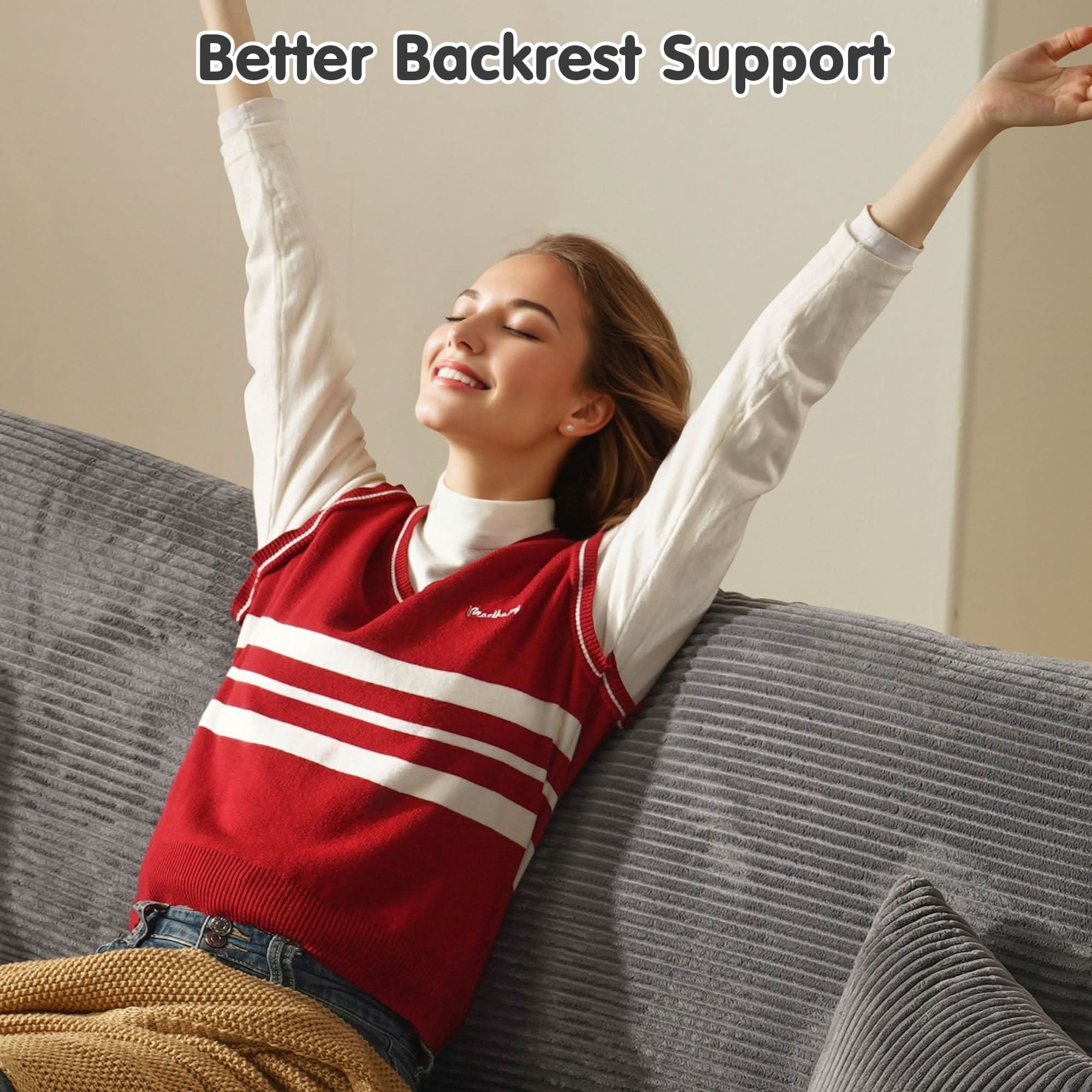 Ovios gray corduroy sectional sofa with Better Backrest Support, deep seat, and comfort