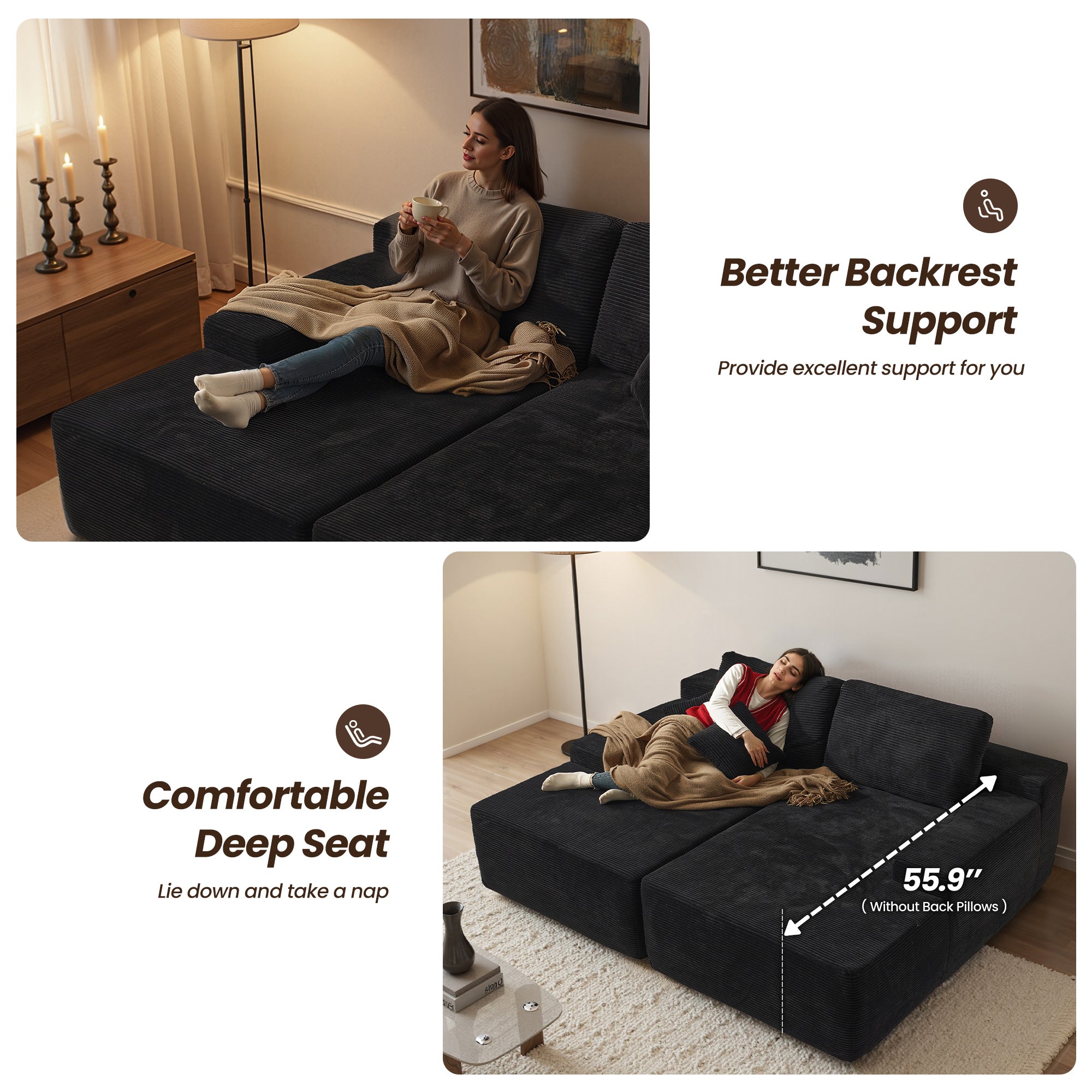 OVIOS 81" Boneless Sofa, Sleeper Couch, No Assembly Required