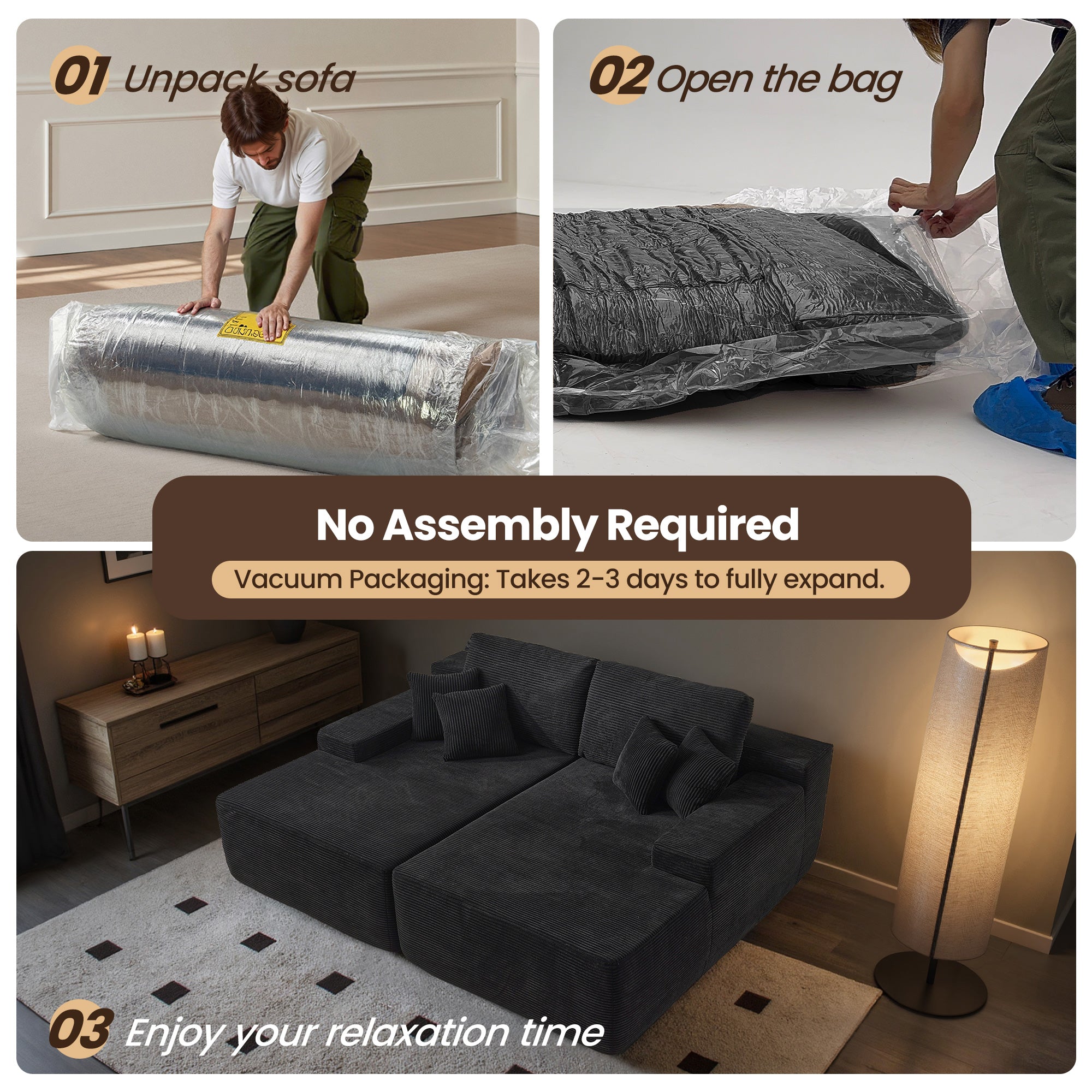 OVIOS 81" Boneless Sofa, Sleeper Couch, No Assembly Required