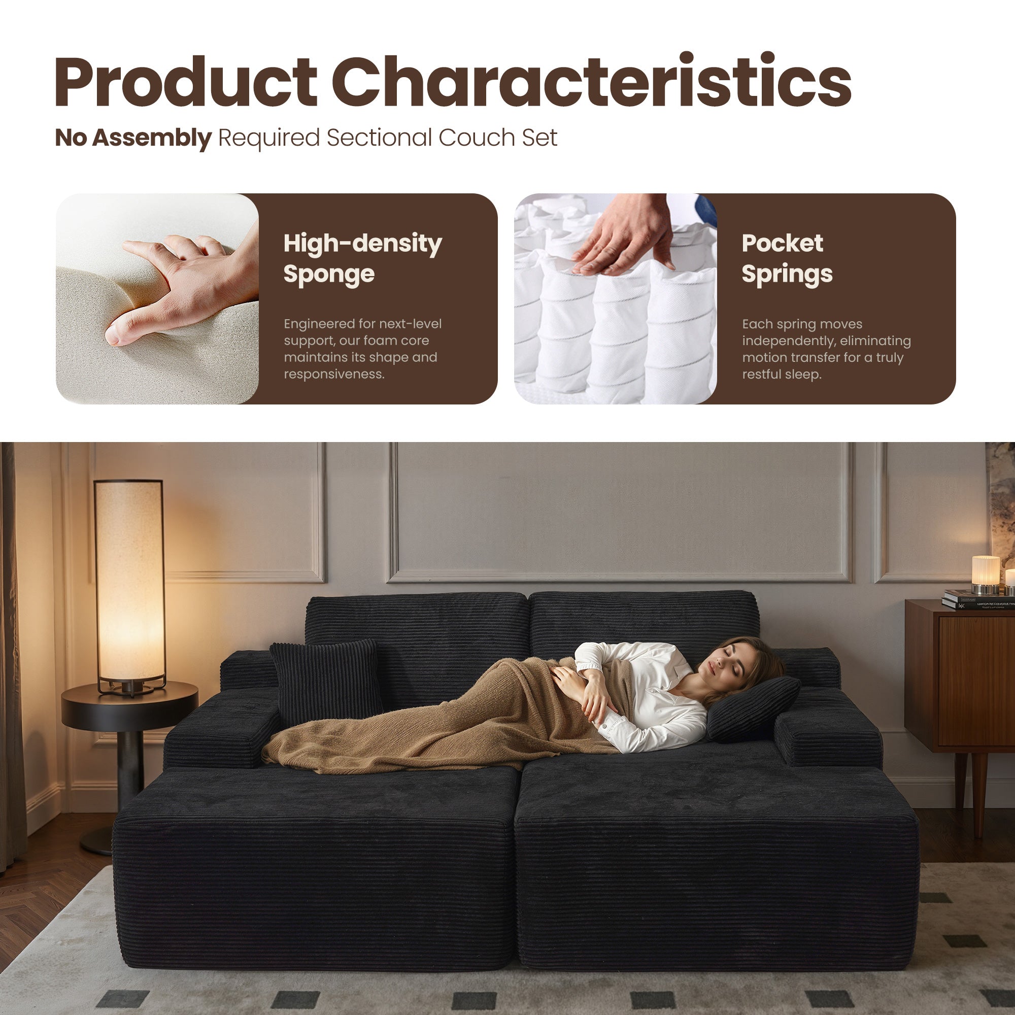 OVIOS 81" Boneless Sofa, Sleeper Couch, No Assembly Required