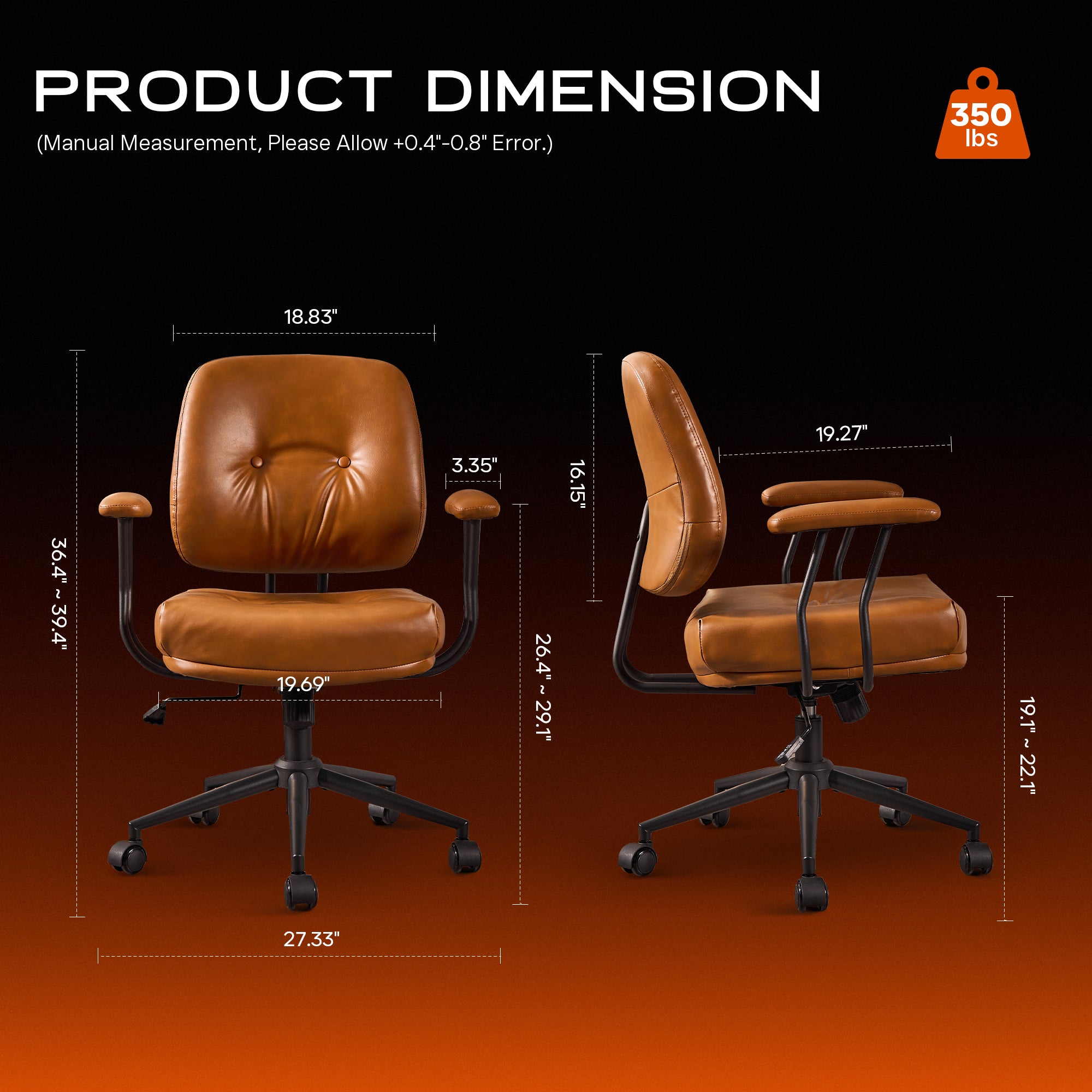 OVIOS Office Executive Chair Oversize Cushions Suede Fabric