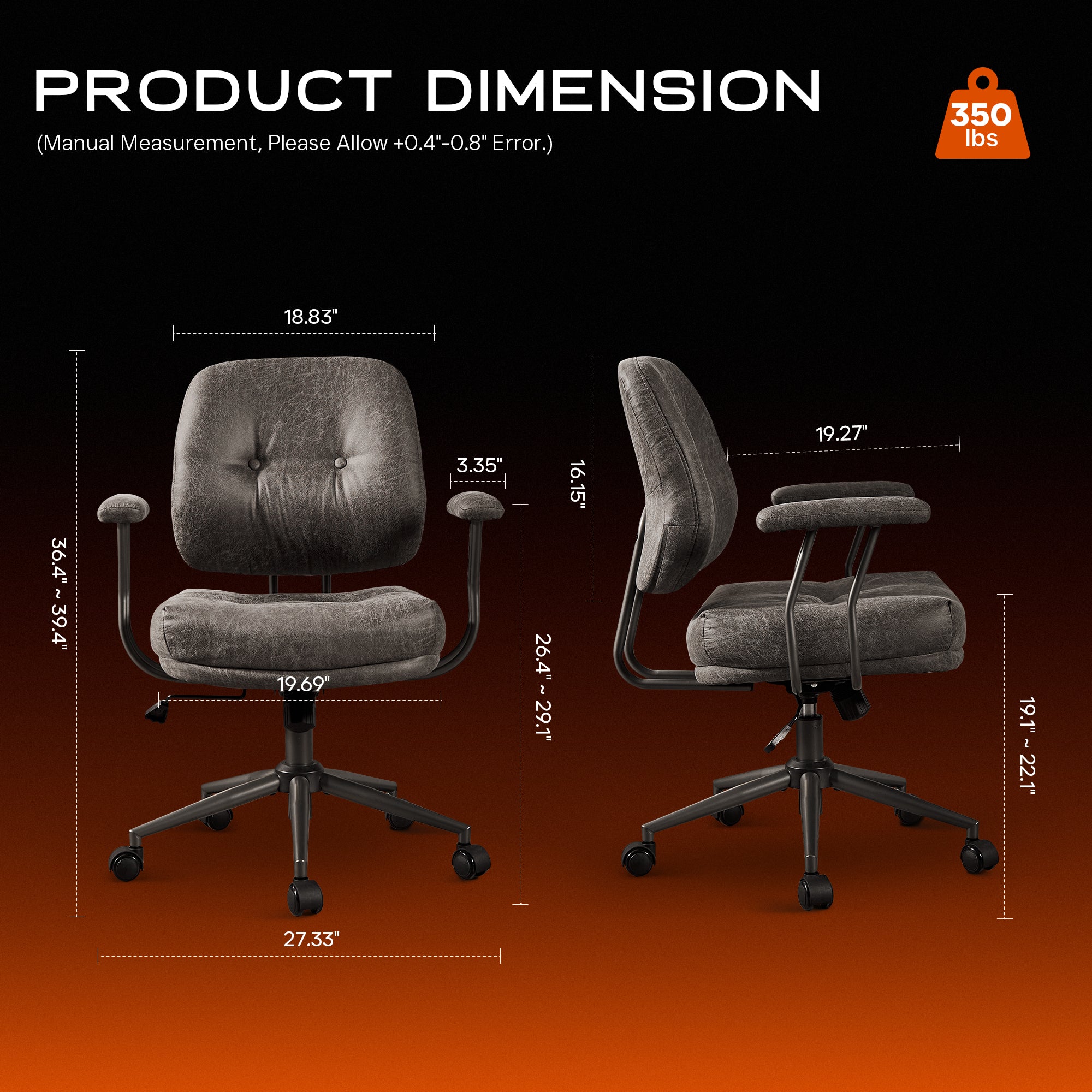 OVIOS Office Executive Chair Oversize Cushions Suede Fabric