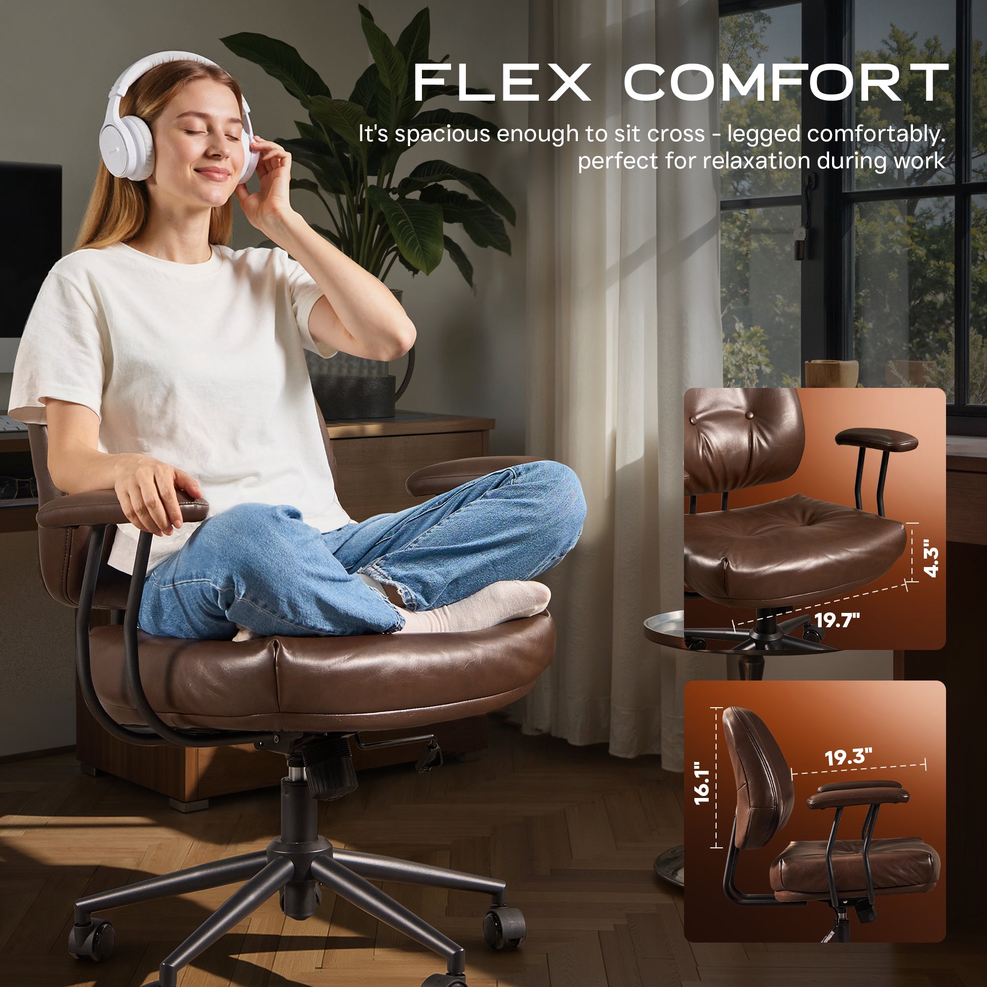 OVIOS Office Executive Chair Oversize Cushions Suede Fabric