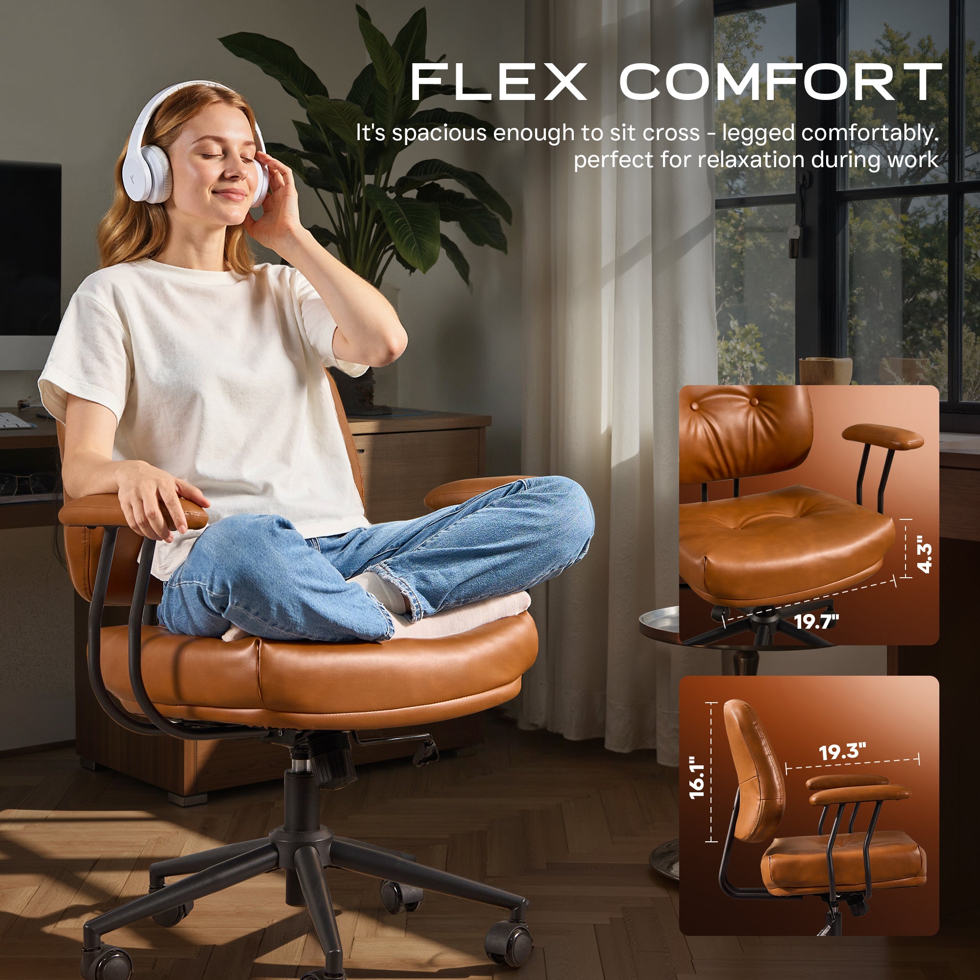 OVIOS Office Executive Chair Oversize Cushions Suede Fabric