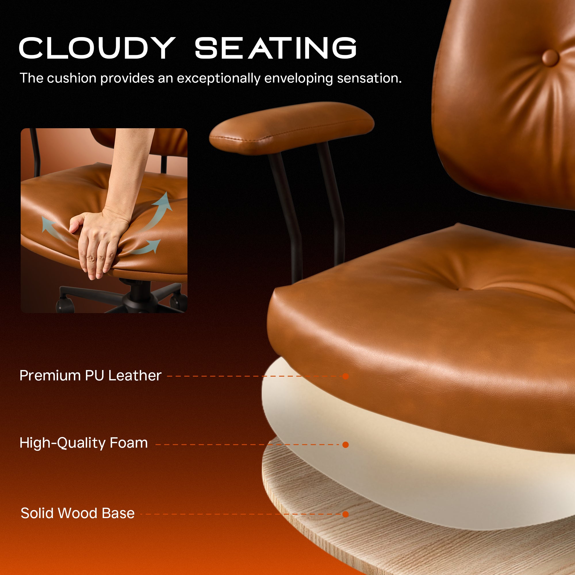 OVIOS Office Executive Chair Oversize Cushions Suede Fabric