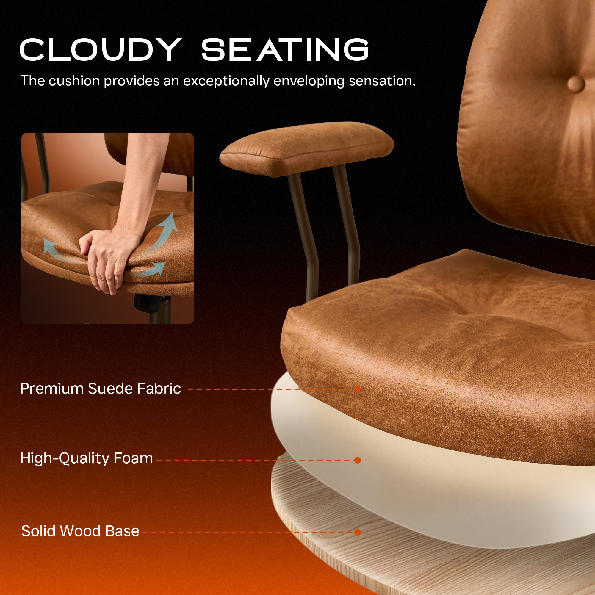 OVIOS Office Executive Chair Oversize Cushions Suede Fabric