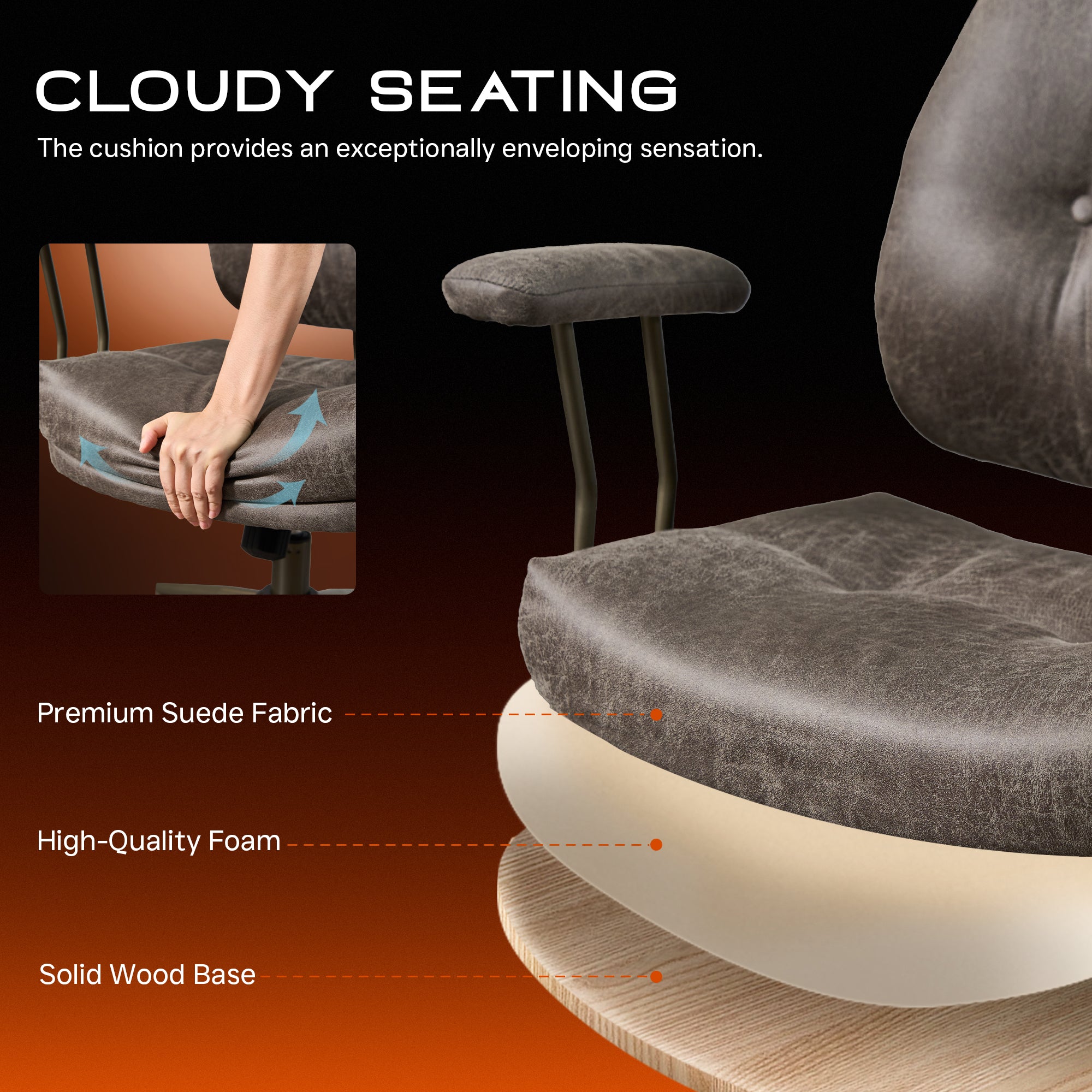 OVIOS Office Executive Chair Oversize Cushions Suede Fabric