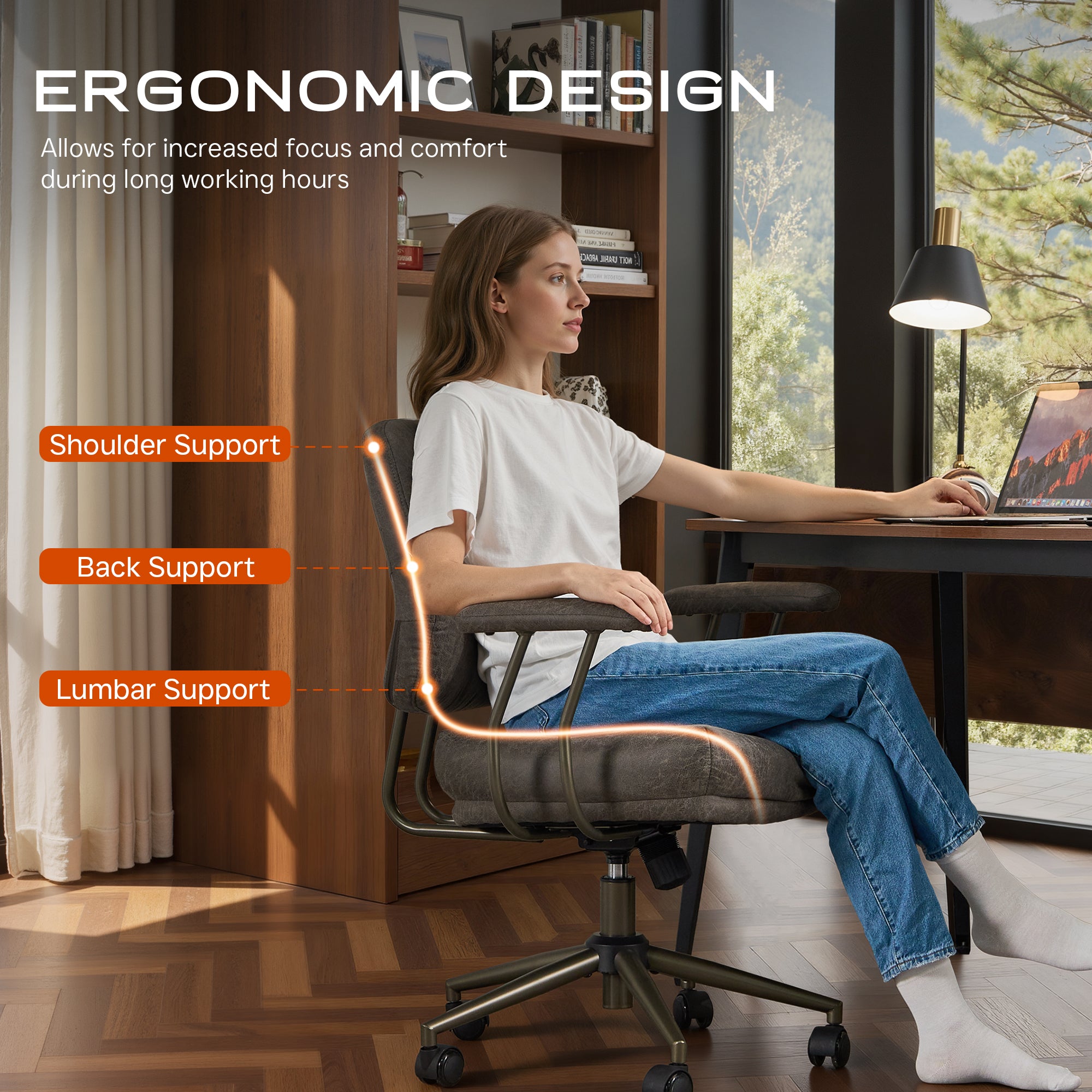 OVIOS Office Executive Chair Oversize Cushions Suede Fabric