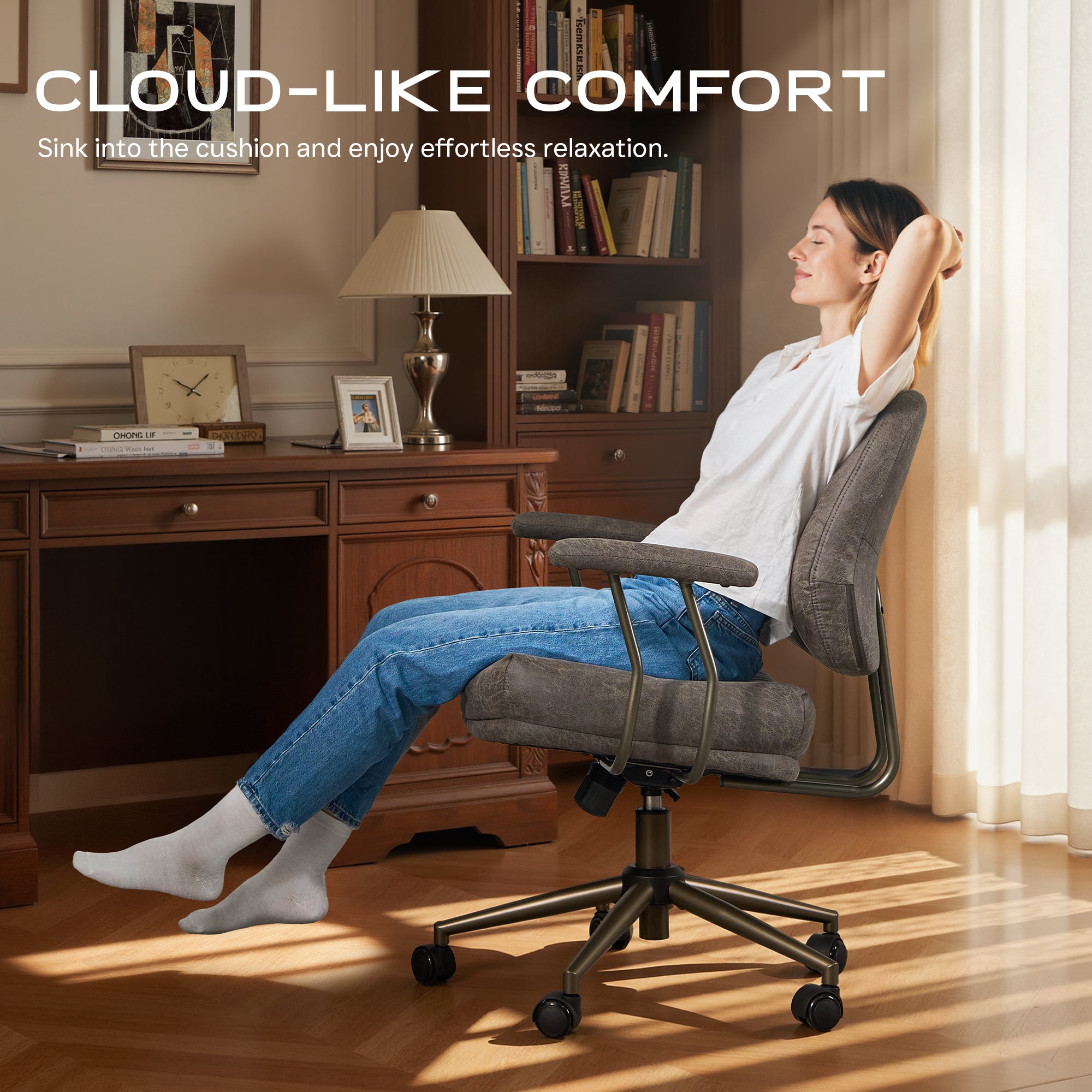 OVIOS Office Executive Chair Oversize Cushions Suede Fabric