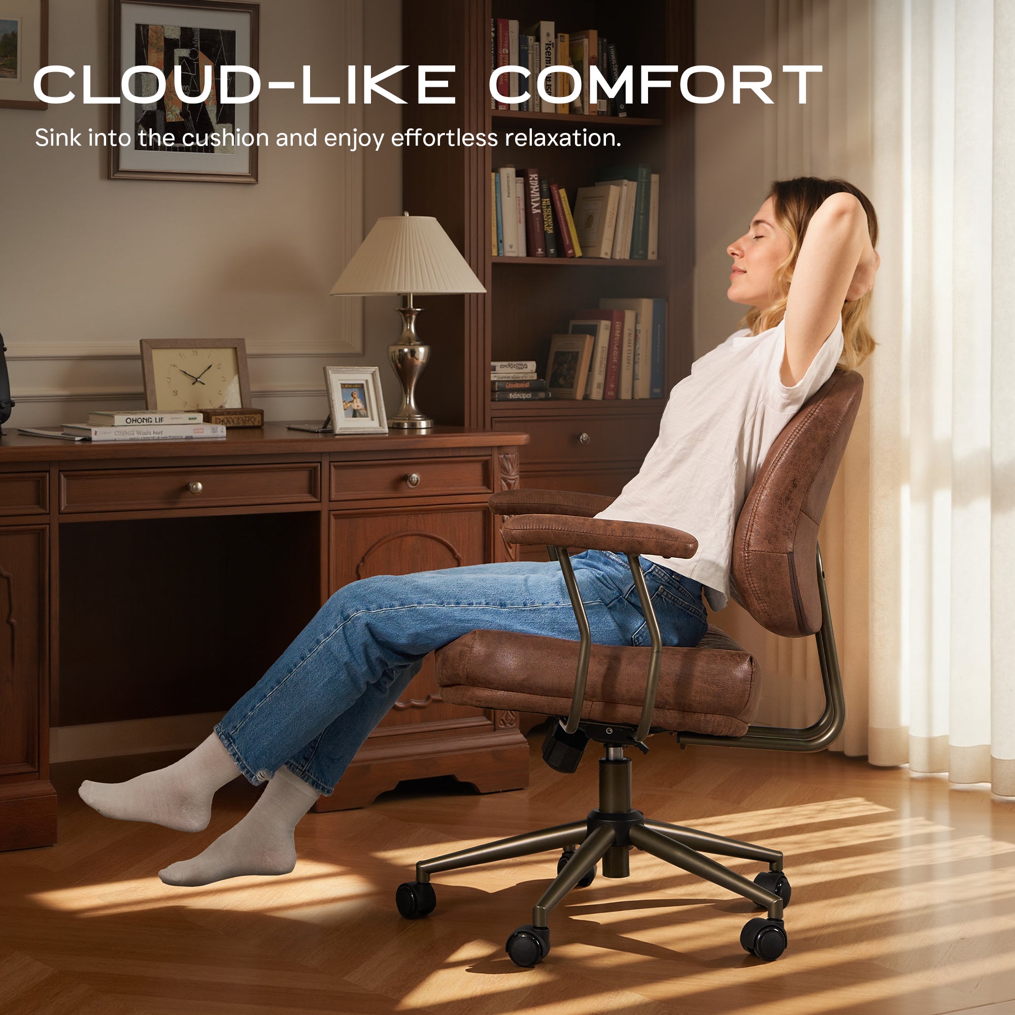 OVIOS Office Executive Chair Oversize Cushions Suede Fabric