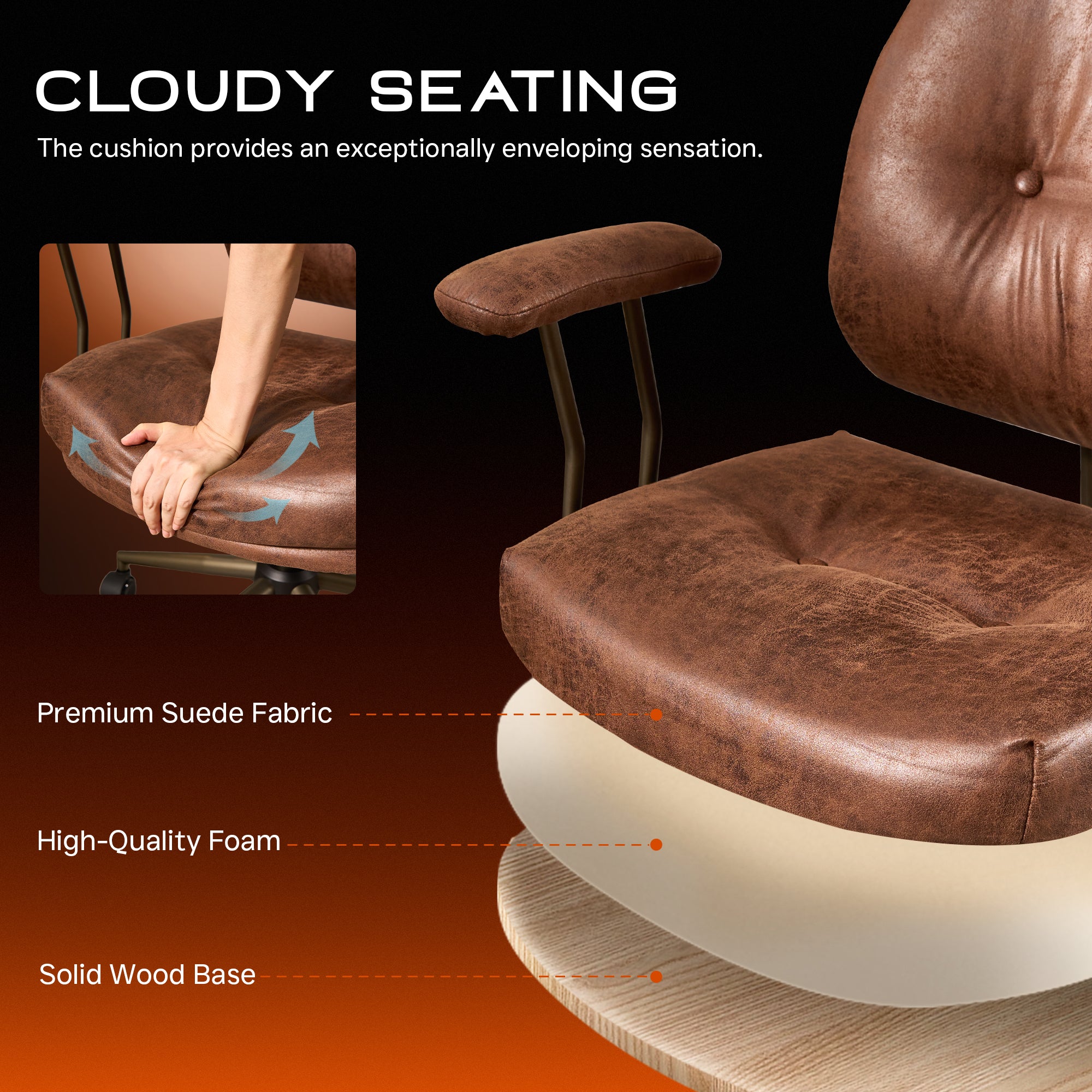 OVIOS Office Executive Chair Oversize Cushions Suede Fabric