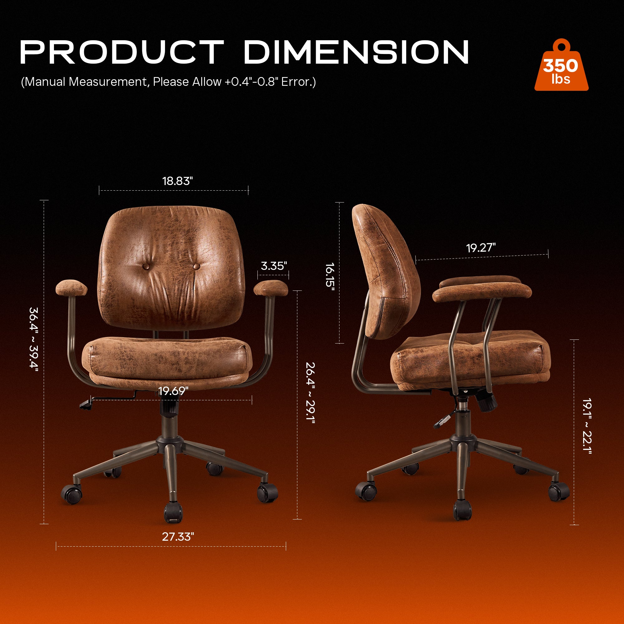 OVIOS Office Executive Chair Oversize Cushions Suede Fabric