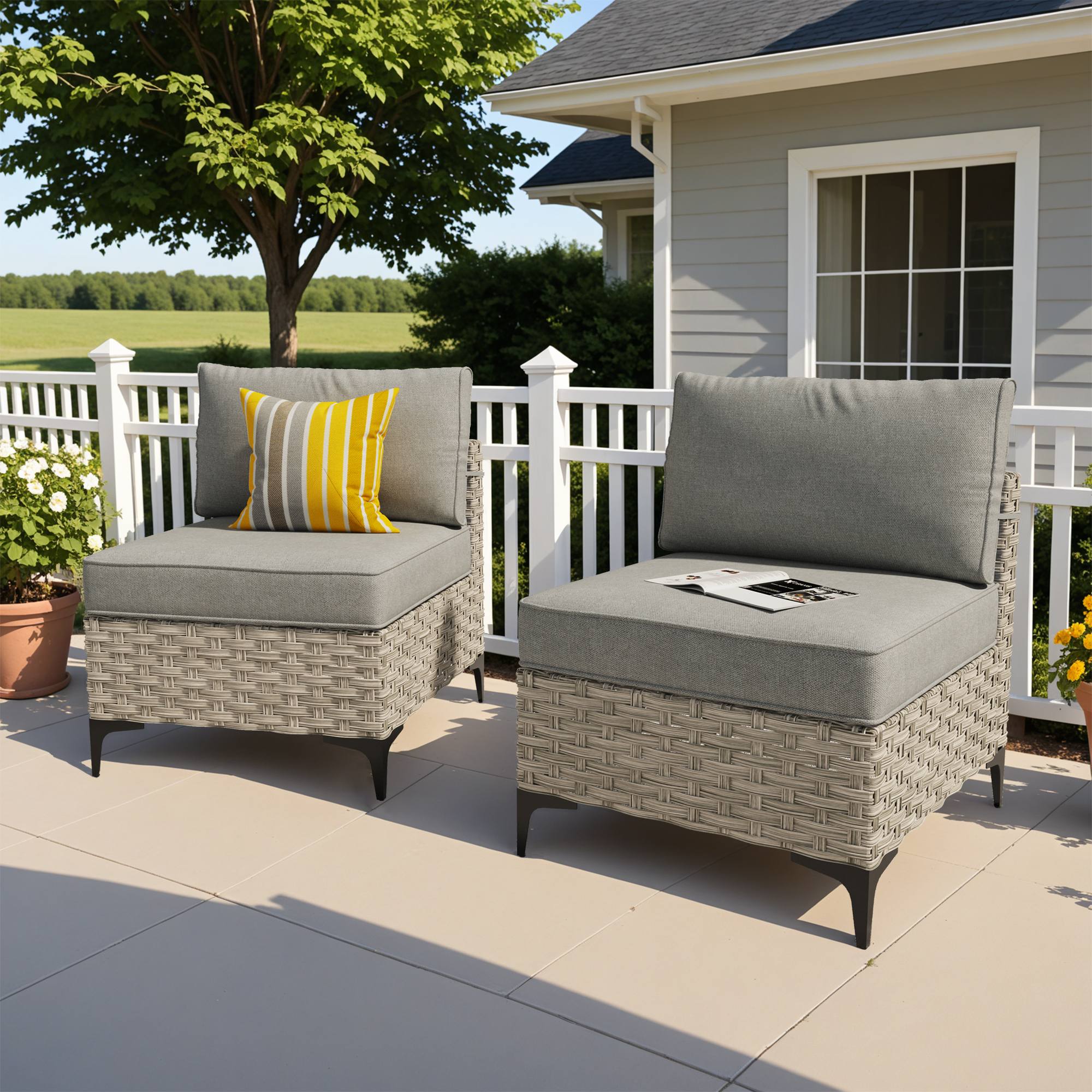 OVIOS Wicker Patio Sectional Conversation Set with Glowing Coffee Table & Single Chairs