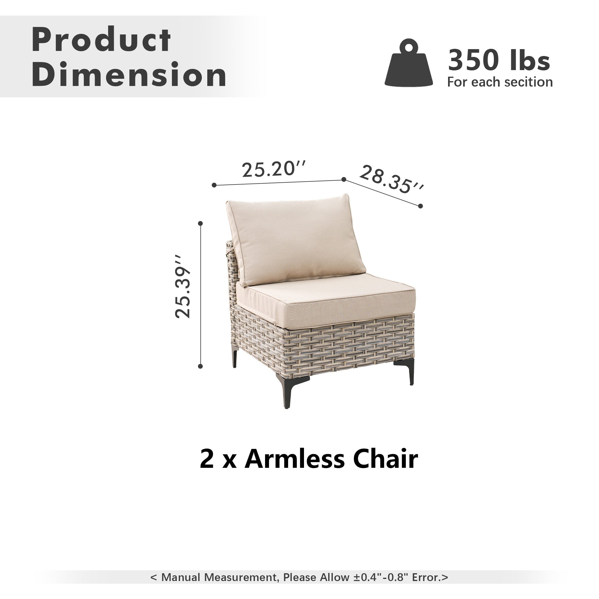 OVIOS Wicker Patio Sectional Conversation Set with Glowing Coffee Table & Single Chairs