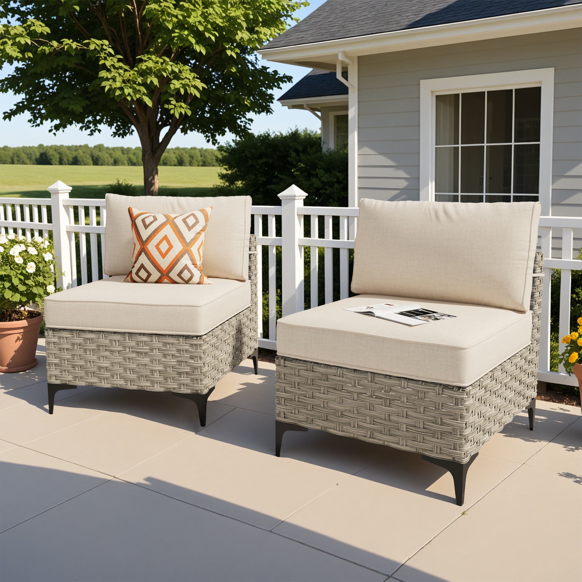 OVIOS Wicker Patio Sectional Conversation Set with Glowing Coffee Table & Single Chairs