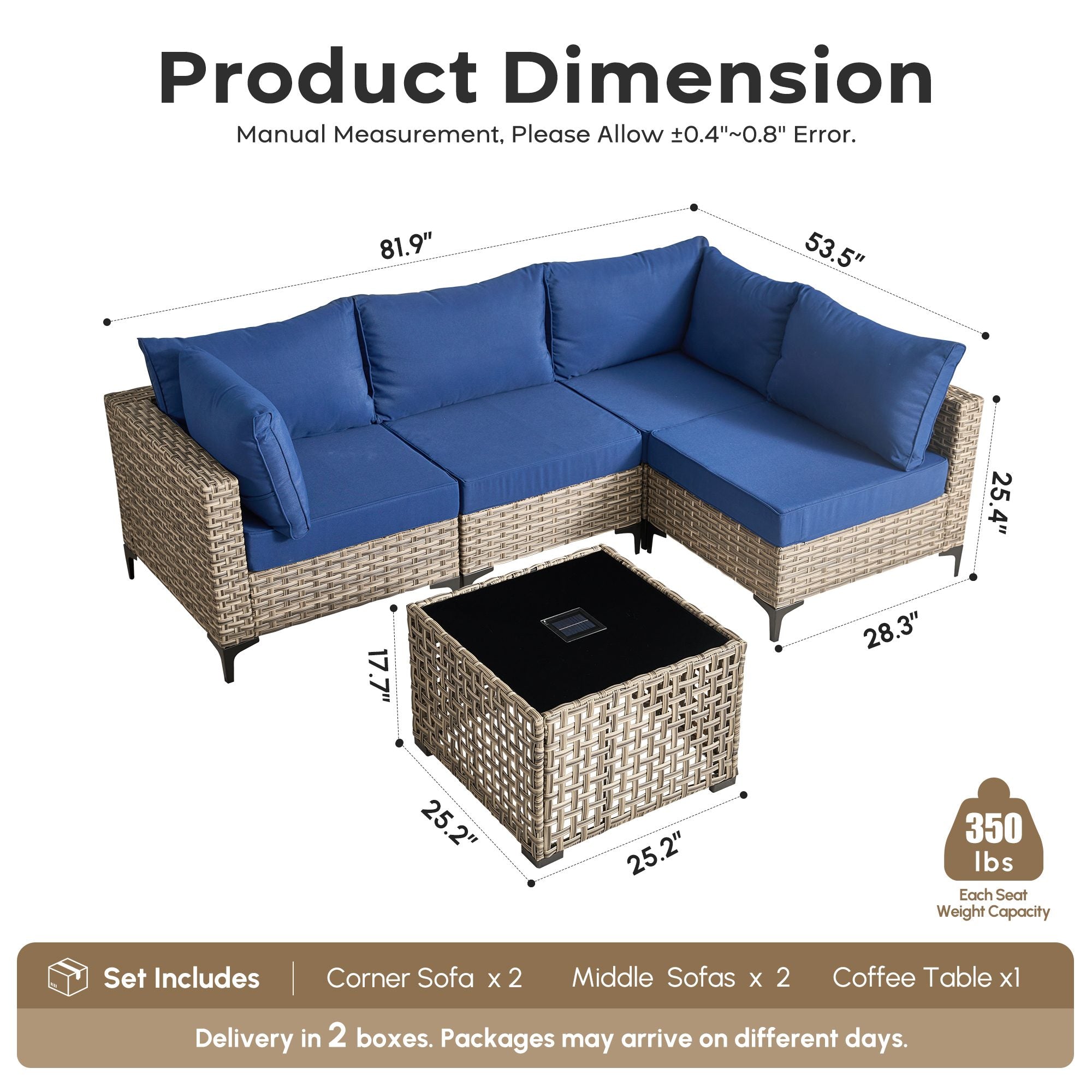 OVIOS Wicker Patio Sectional Conversation Set with Glowing Coffee Table & Single Chairs