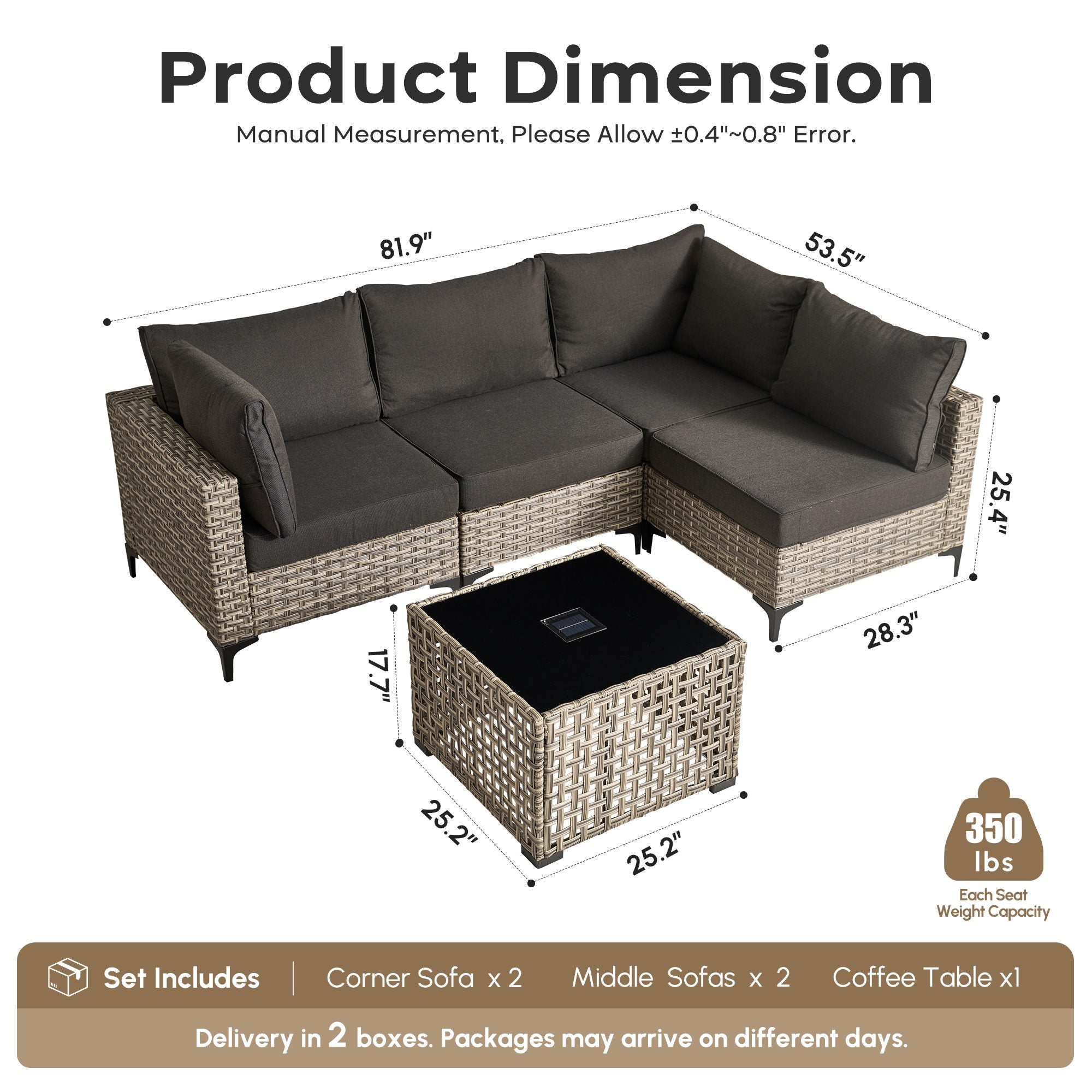 OVIOS Wicker Patio Sectional Conversation Set with Glowing Coffee Table & Single Chairs