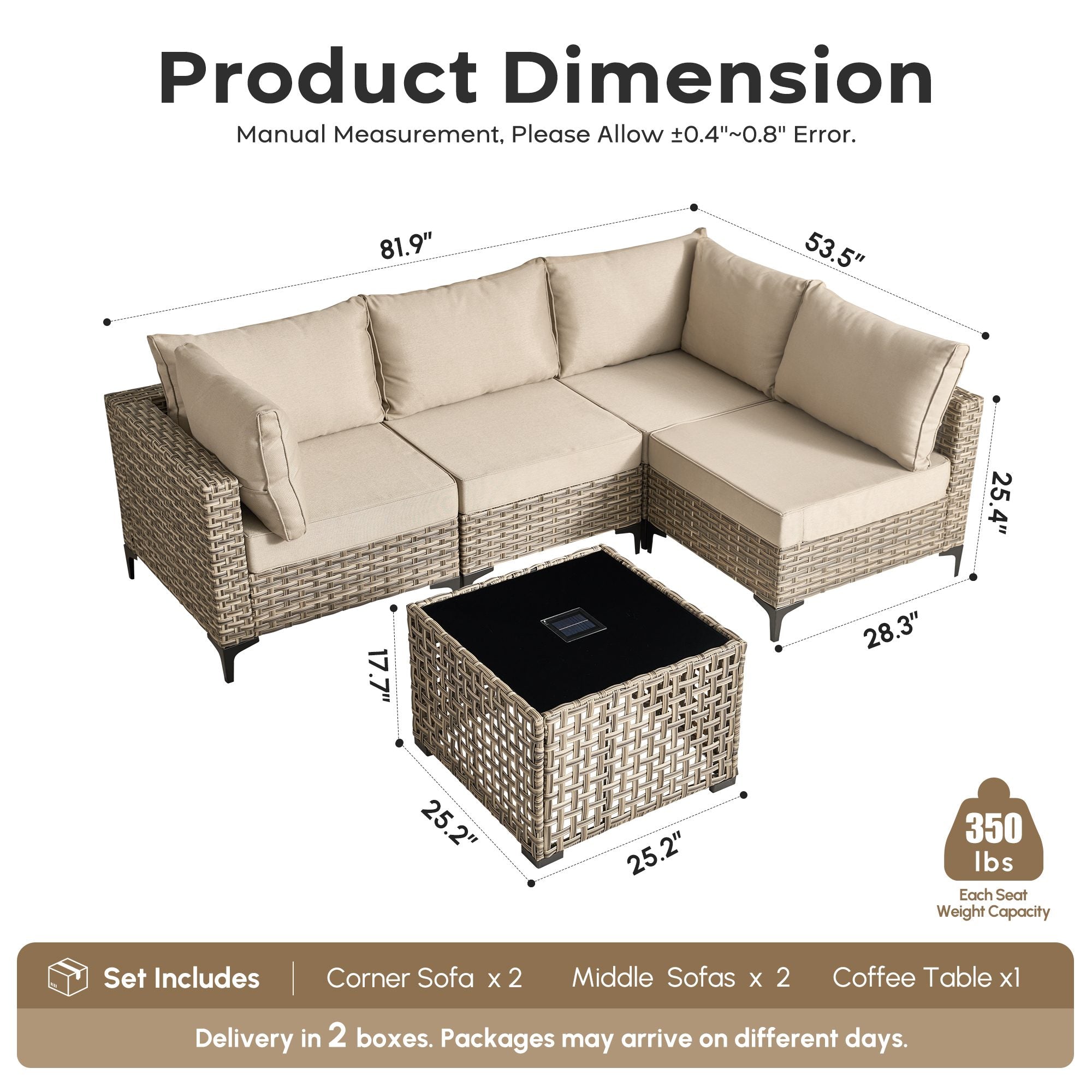 OVIOS Wicker Patio Sectional Conversation Set with Glowing Coffee Table & Single Chairs