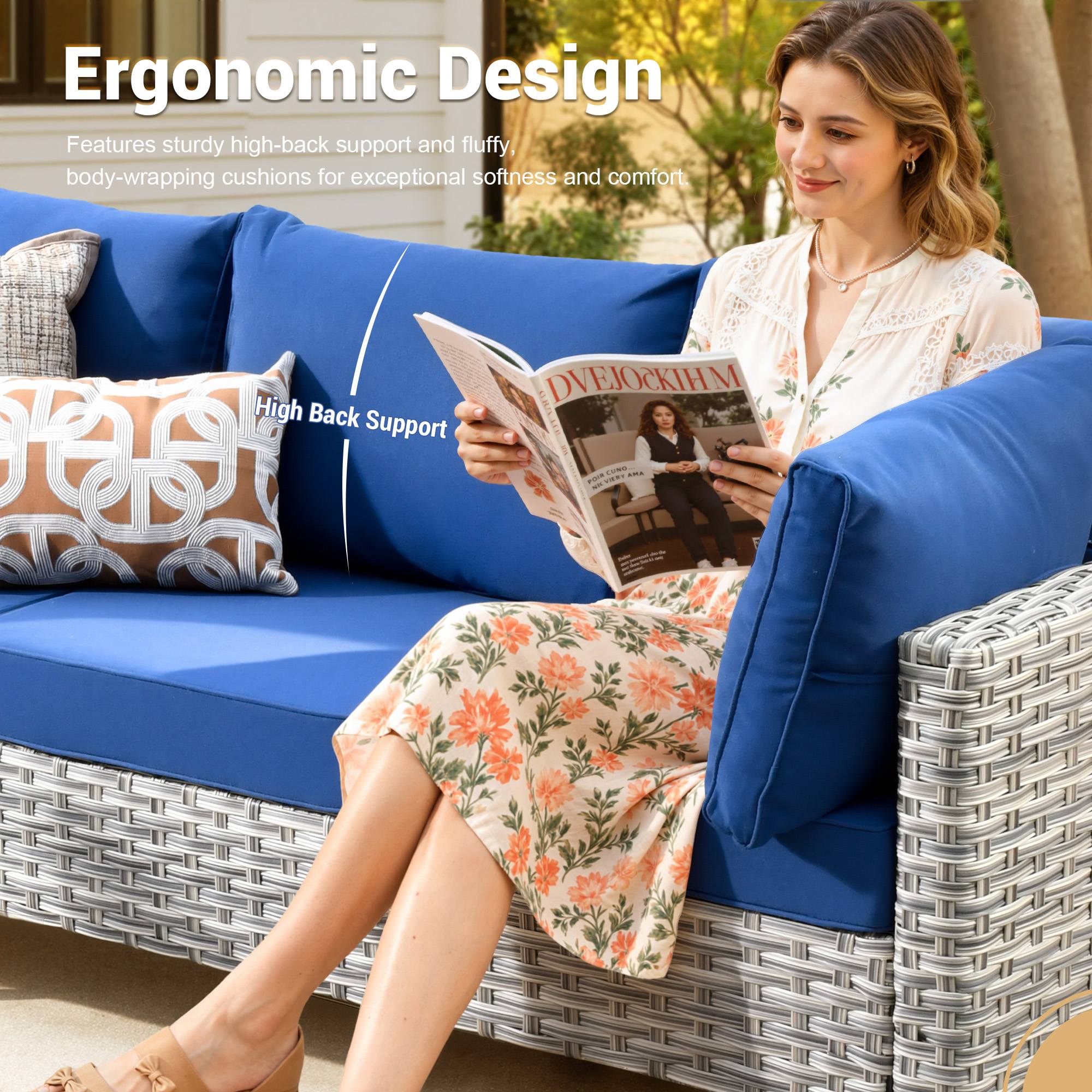 OVIOS Wicker Patio Sectional Conversation Set with Glowing Coffee Table & Single Chairs