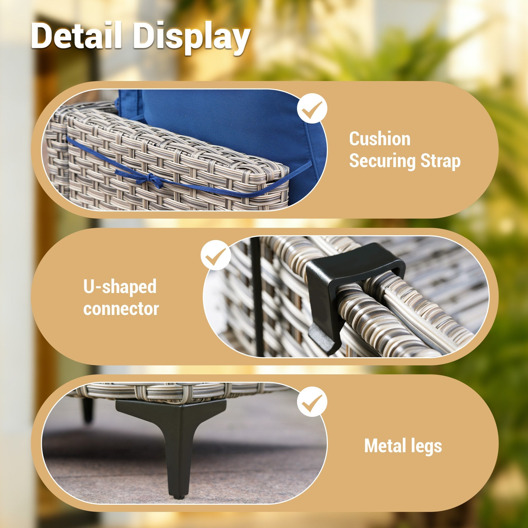 OVIOS Wicker Patio Conversation Set with Fire Pit Table & Glowing Coffee Table