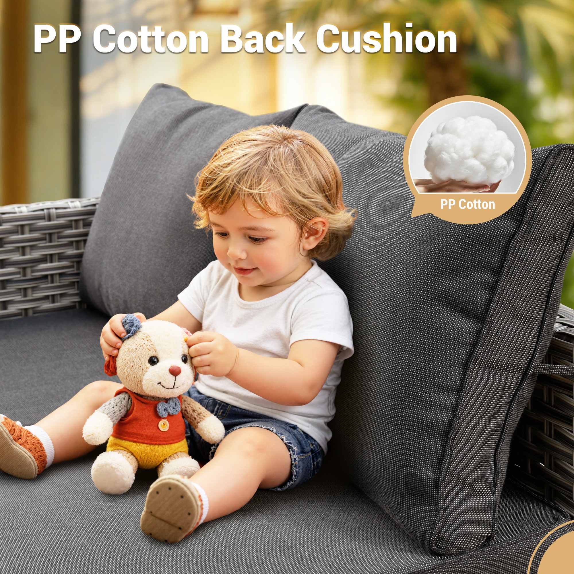 OVIOS Wicker Patio Sectional Conversation Set with Glowing Coffee Table & Single Chairs