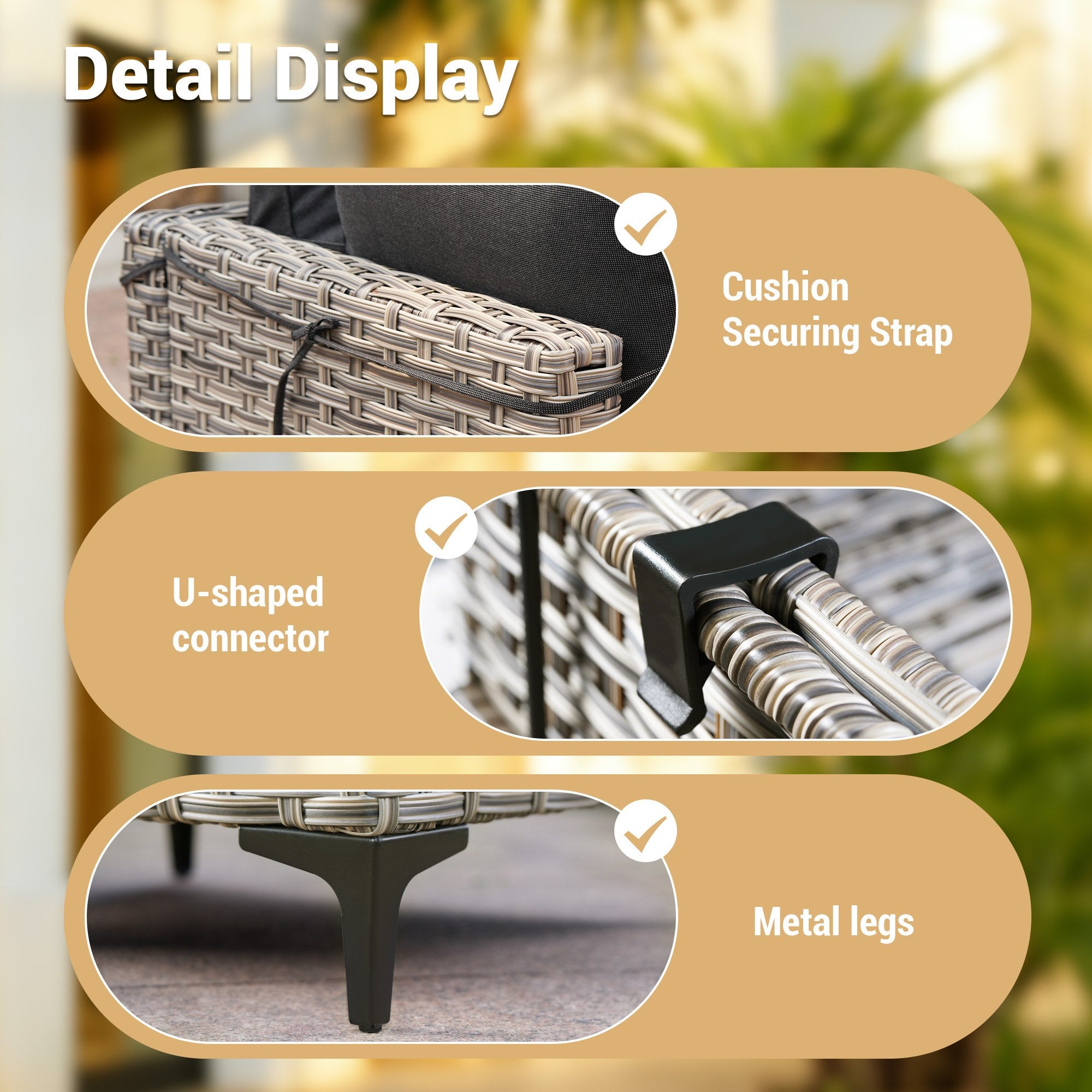 OVIOS Wicker Patio Conversation Set with Fire Pit Table & Glowing Coffee Table