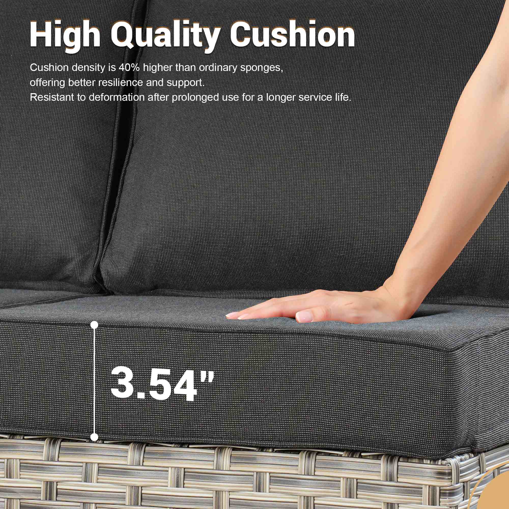 OVIOS Wicker Patio Sectional Conversation Set with Glowing Coffee Table & Single Chairs