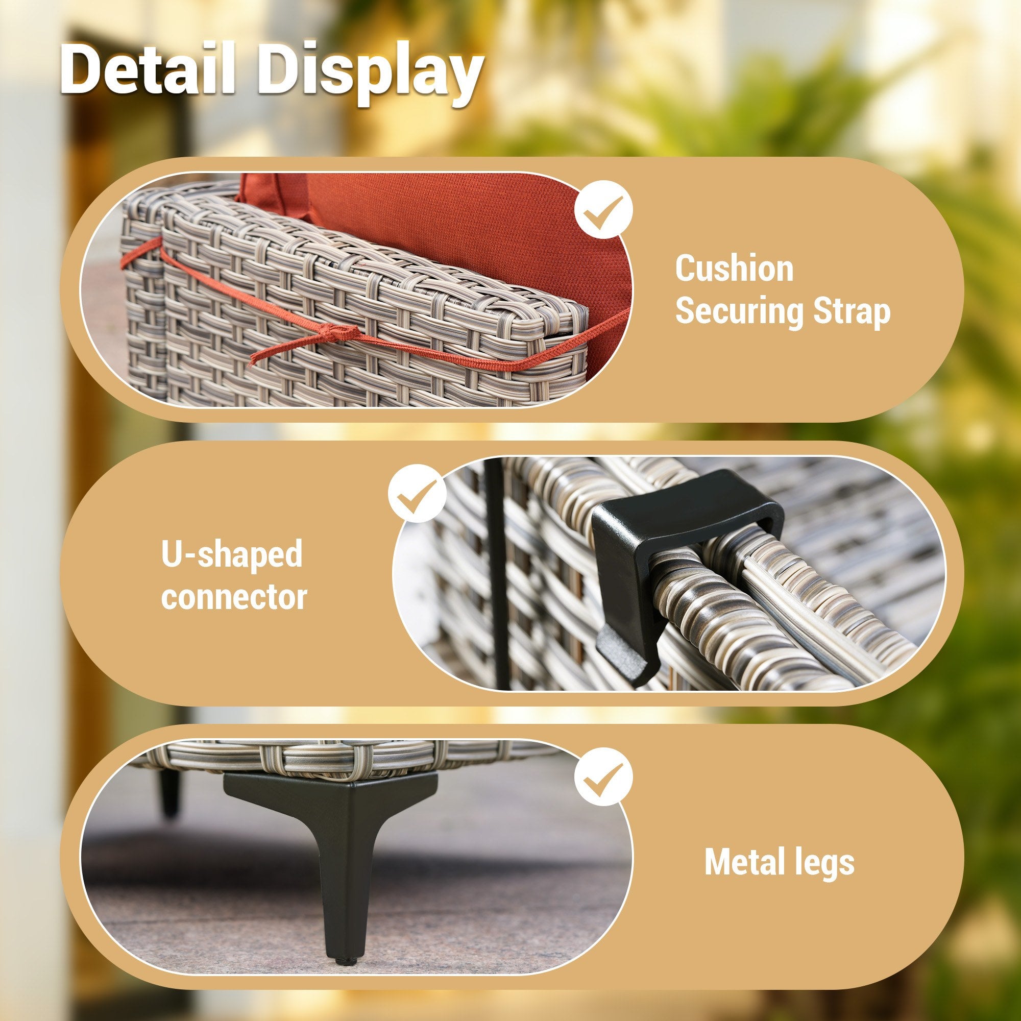 OVIOS Wicker Patio Conversation Set with Fire Pit Table & Glowing Coffee Table