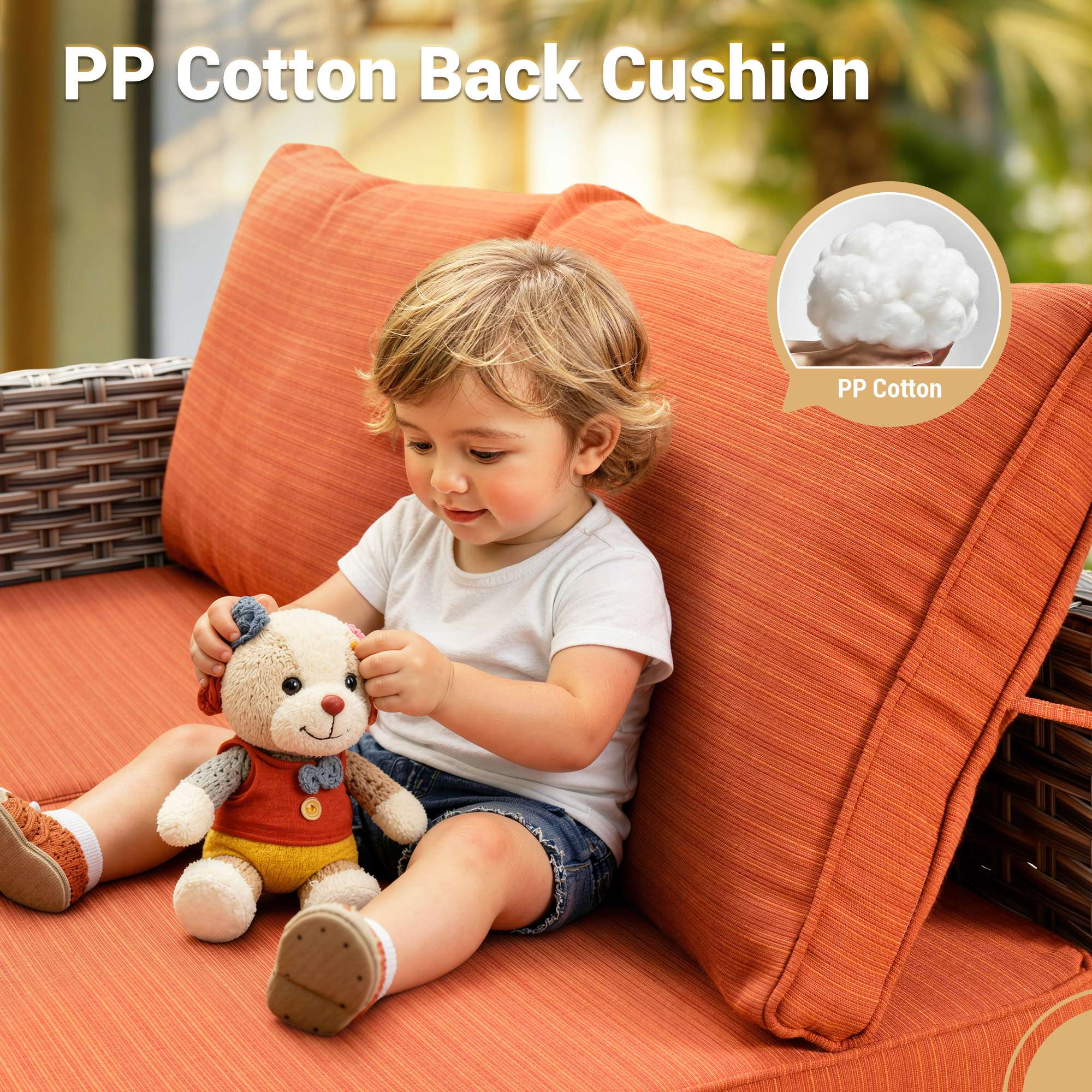 OVIOS Wicker Patio Conversation Set with Fire Pit Table & Glowing Coffee Table