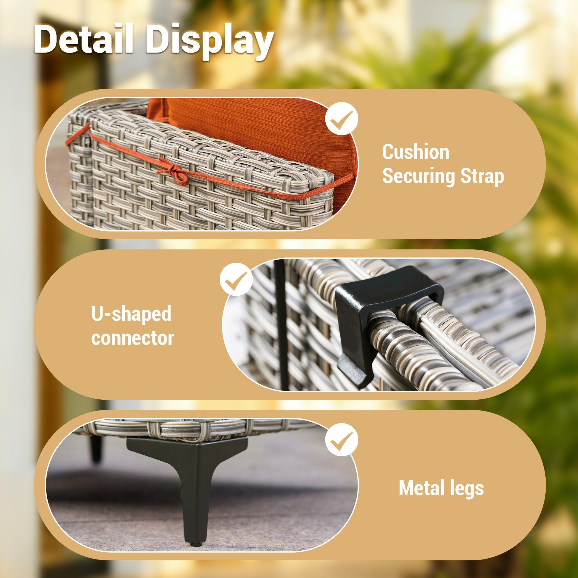 OVIOS Wicker Patio Sectional Conversation Set with Glowing Coffee Table & Single Chairs