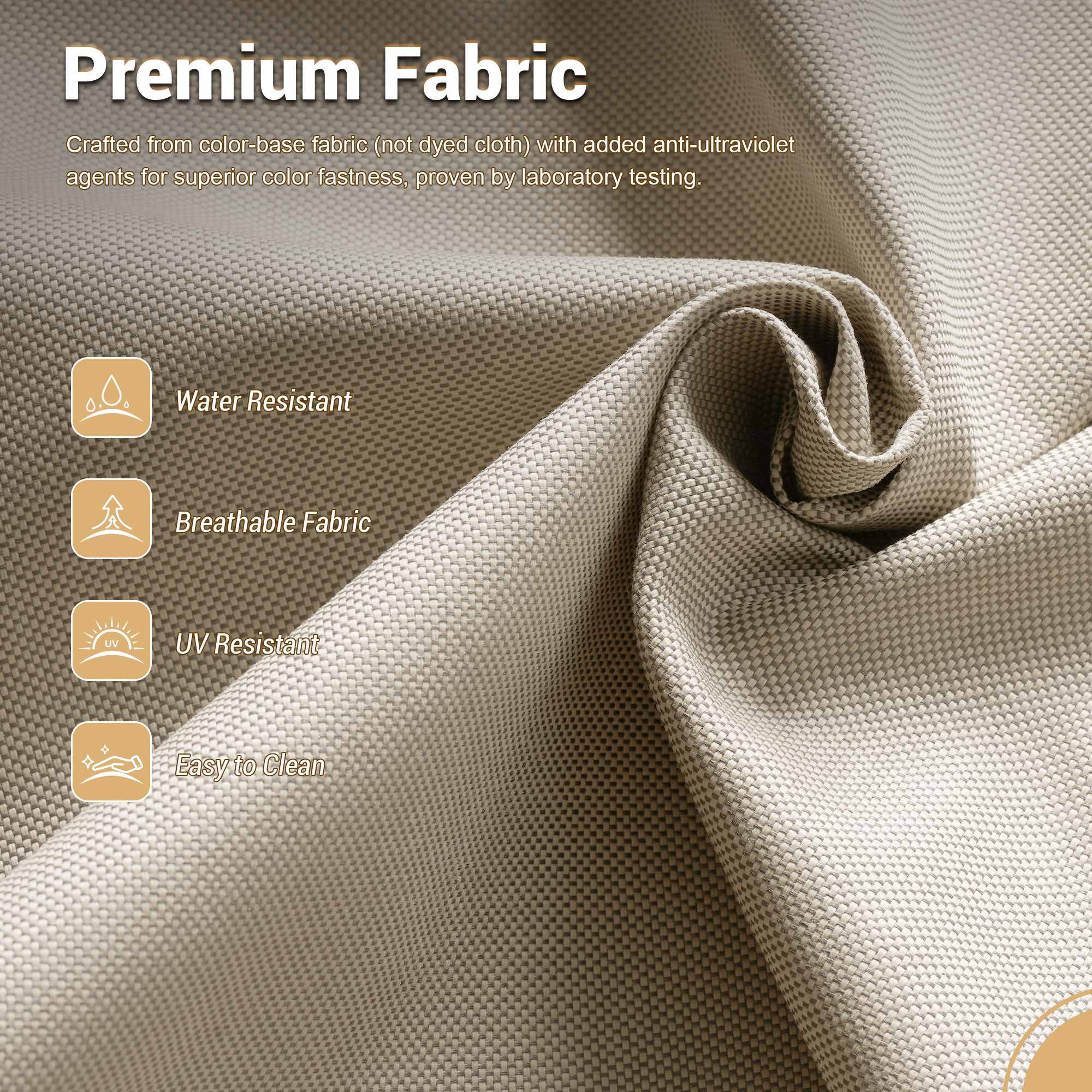 OVIOS outdoor cushion fabric: water resistant, UV resistant, breathable, easy clean.