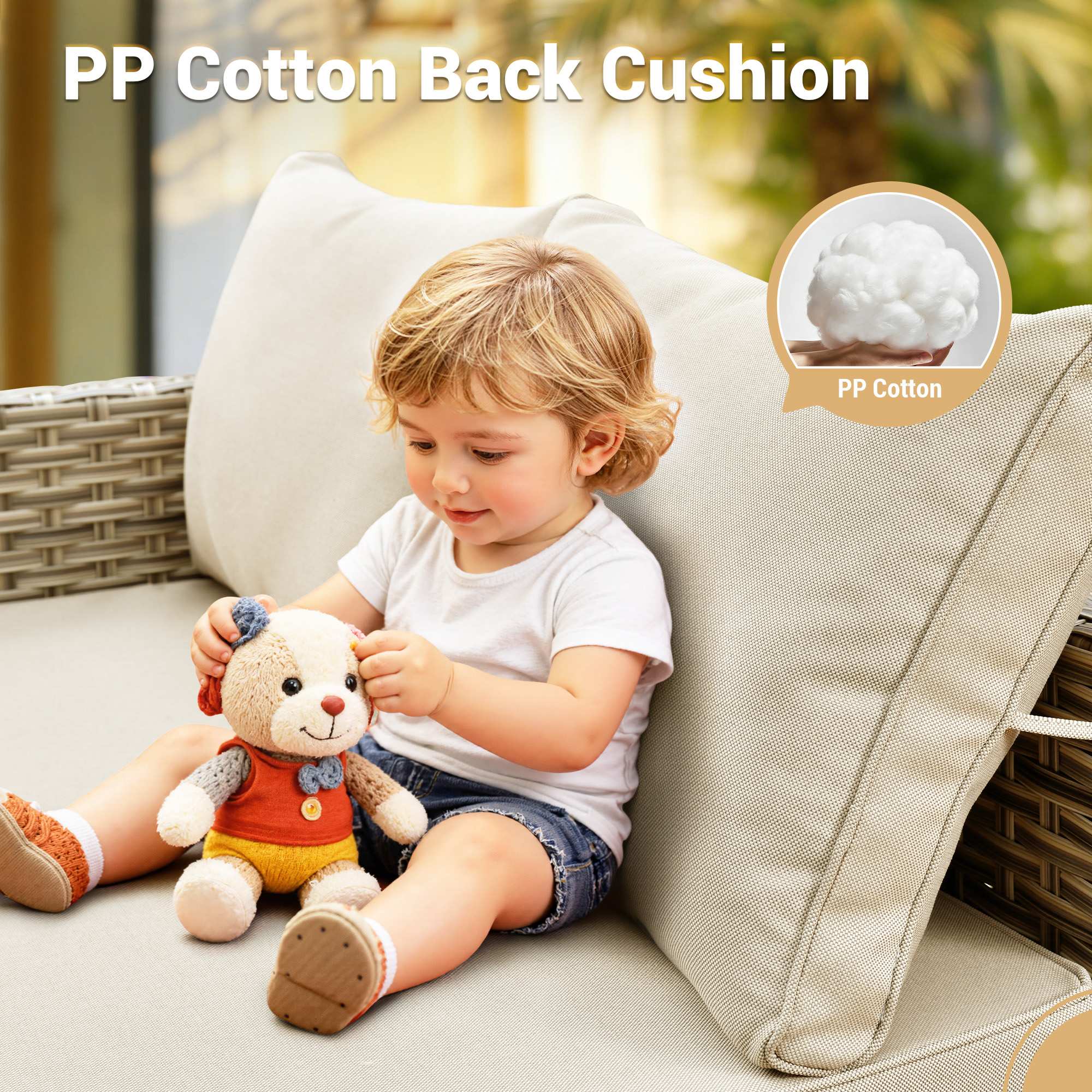 OVIOS modular wicker patio furniture set PP Cotton back cushion with toddler.