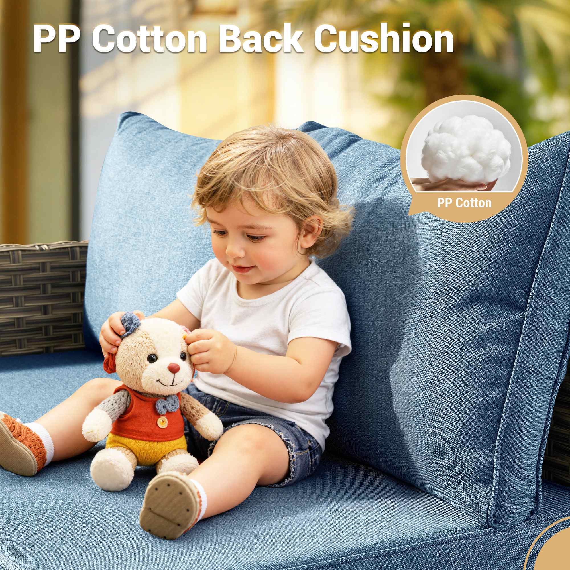 OVIOS Wicker Patio Sectional Conversation Set with Glowing Coffee Table & Single Chairs