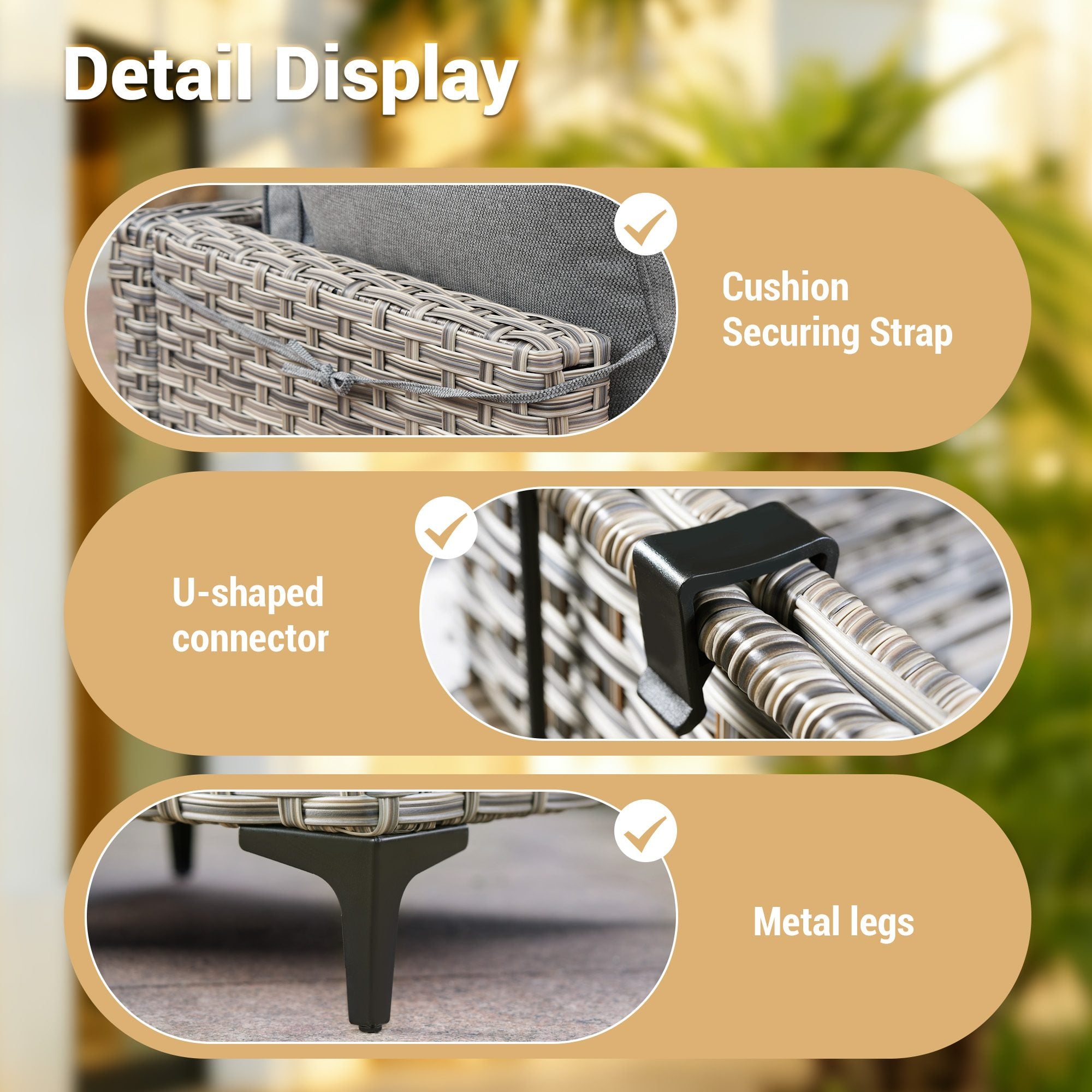 OVIOS Wicker Patio Conversation Set with Fire Pit Table & Glowing Coffee Table