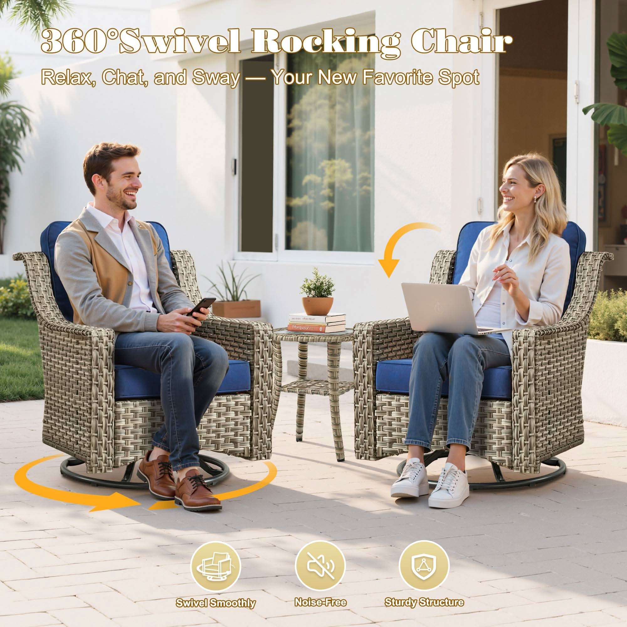 OVIOS Outdoor Wicker Patio Conversation Set for Patio Backyard