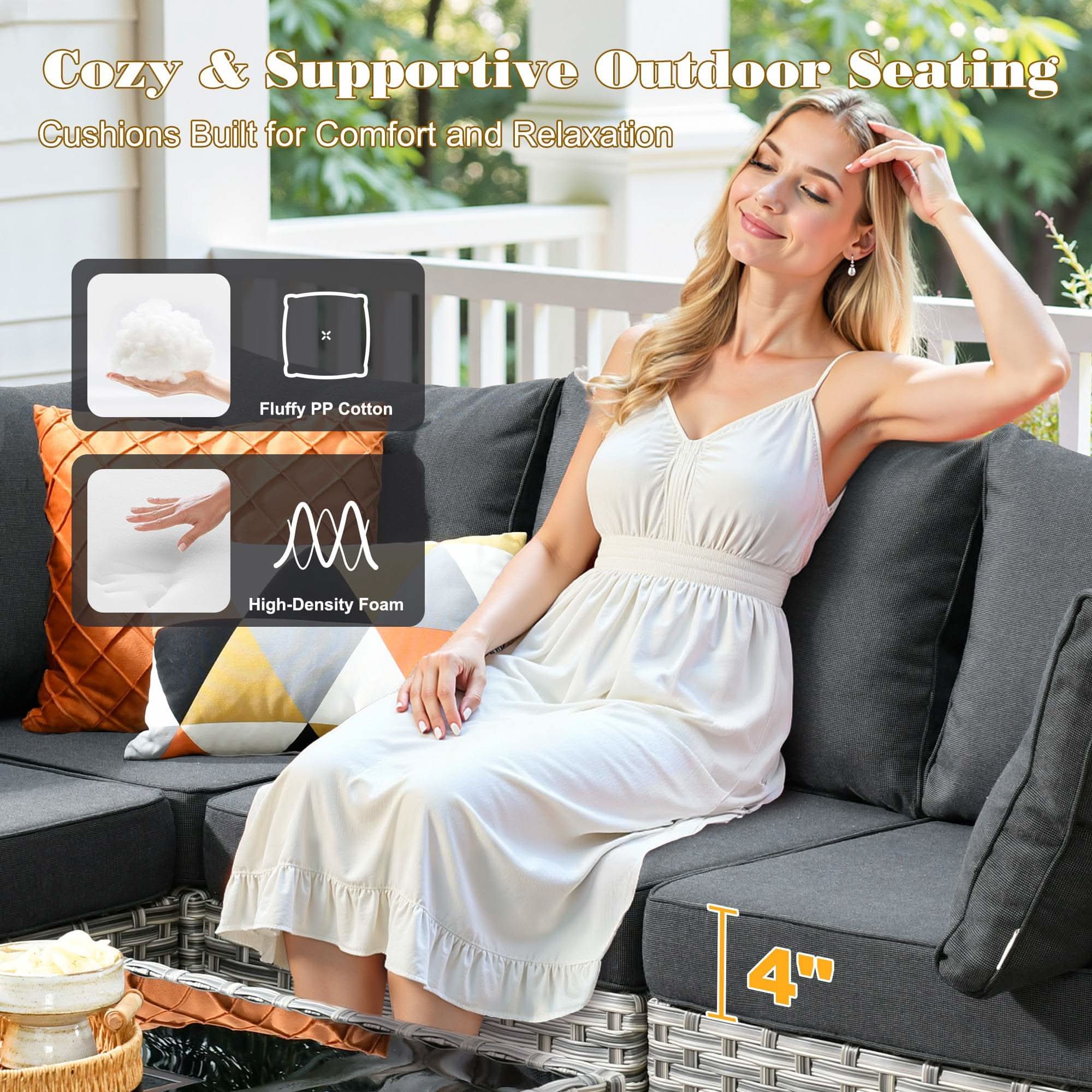 OVIOS Outdoor Wicker Patio Conversation Set for Patio Backyard