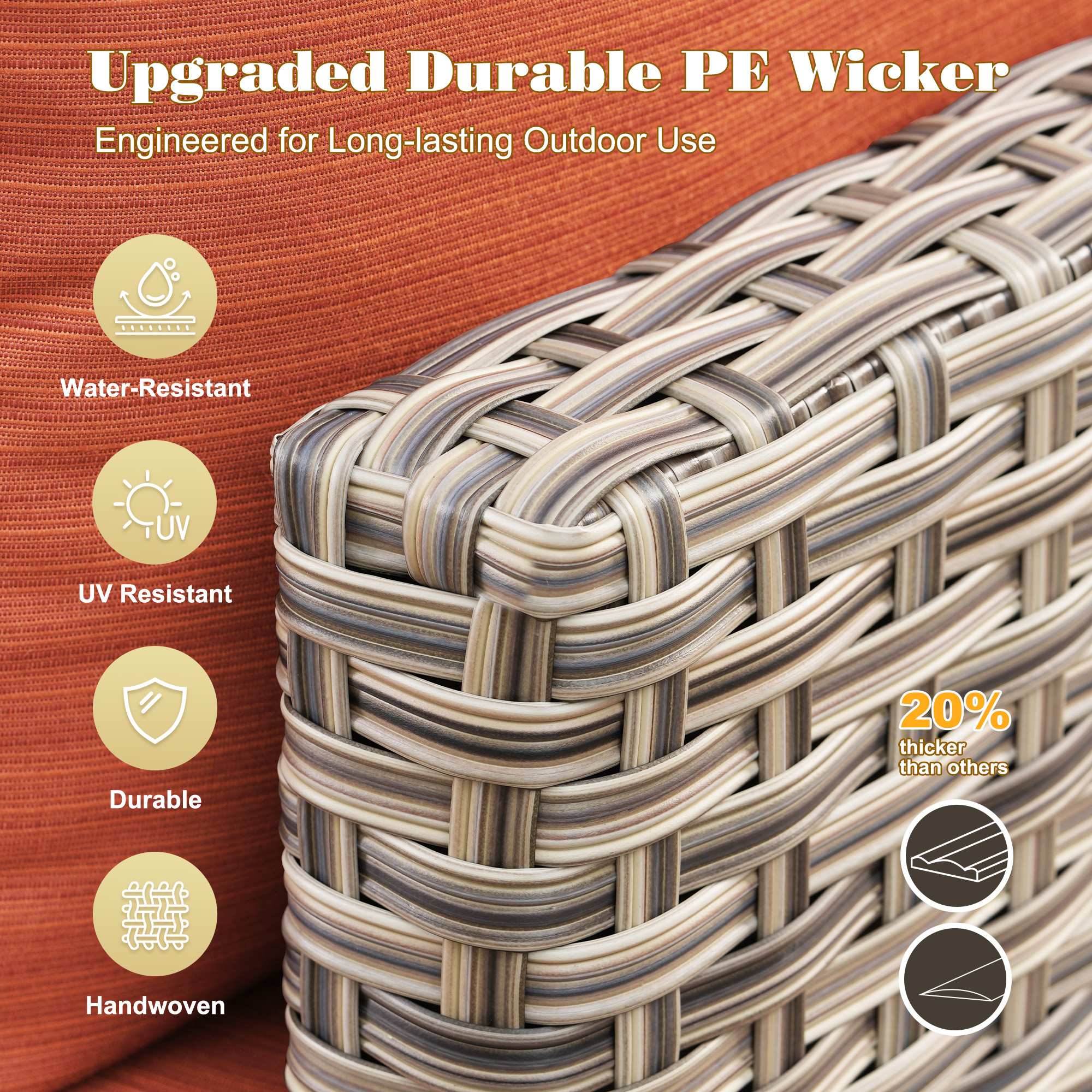 OVIOS Outdoor Wicker Patio Conversation Set for Patio Backyard