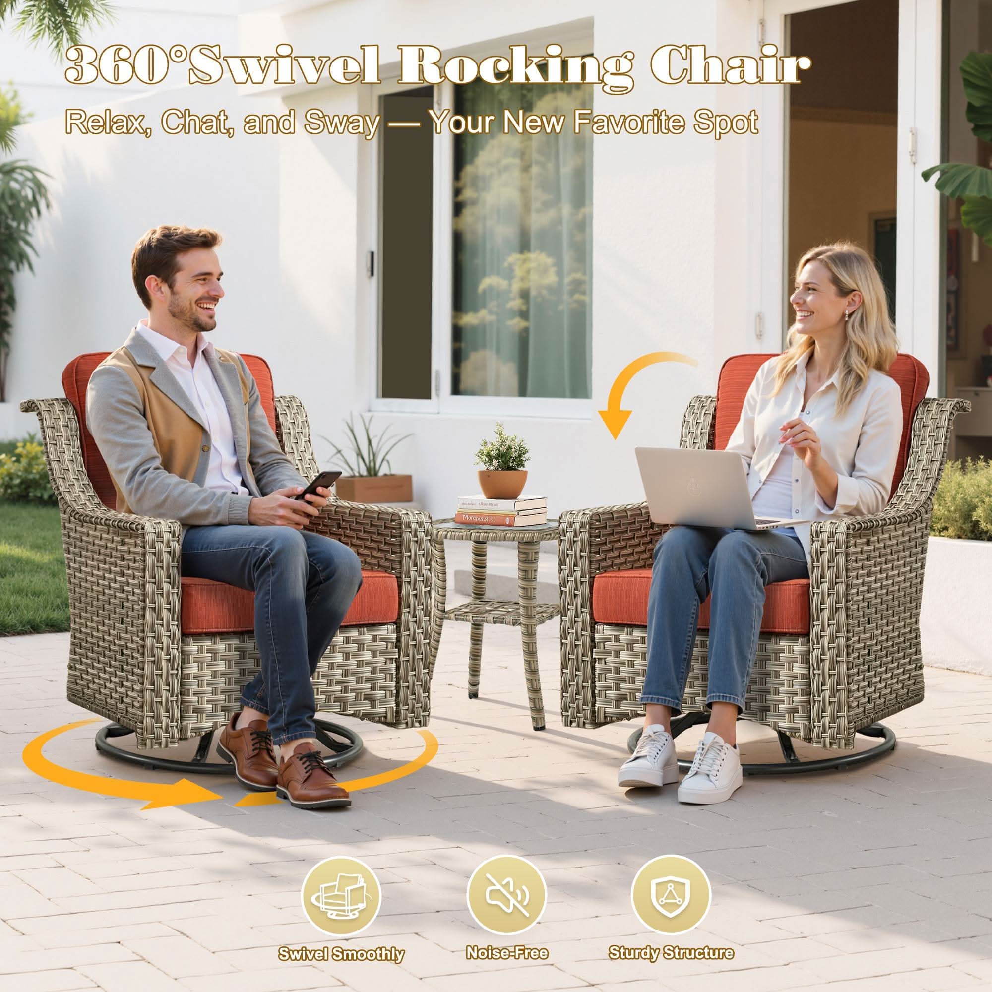 OVIOS Outdoor Wicker Patio Conversation Set for Patio Backyard