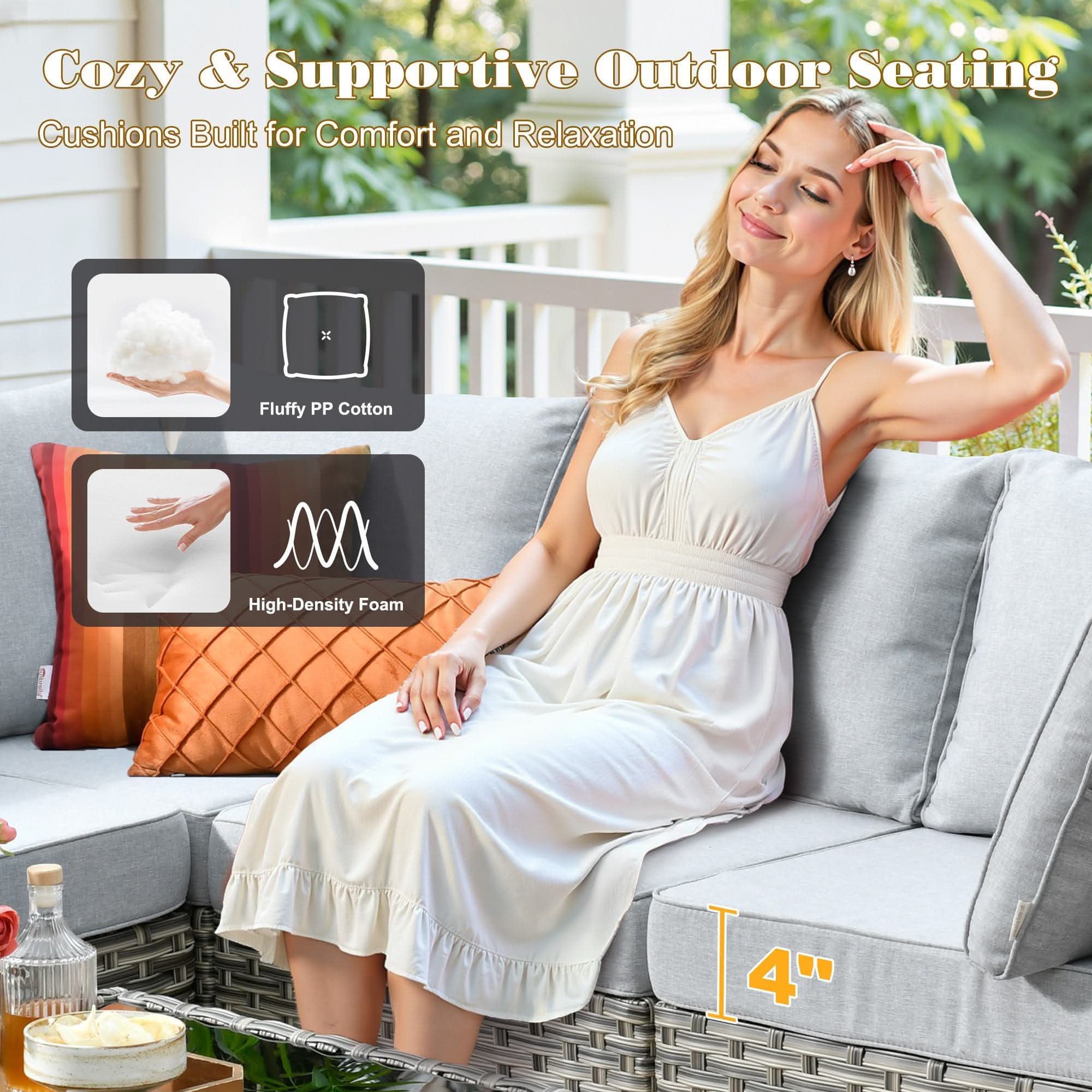 OVIOS Outdoor Wicker Patio Conversation Set for Patio Backyard