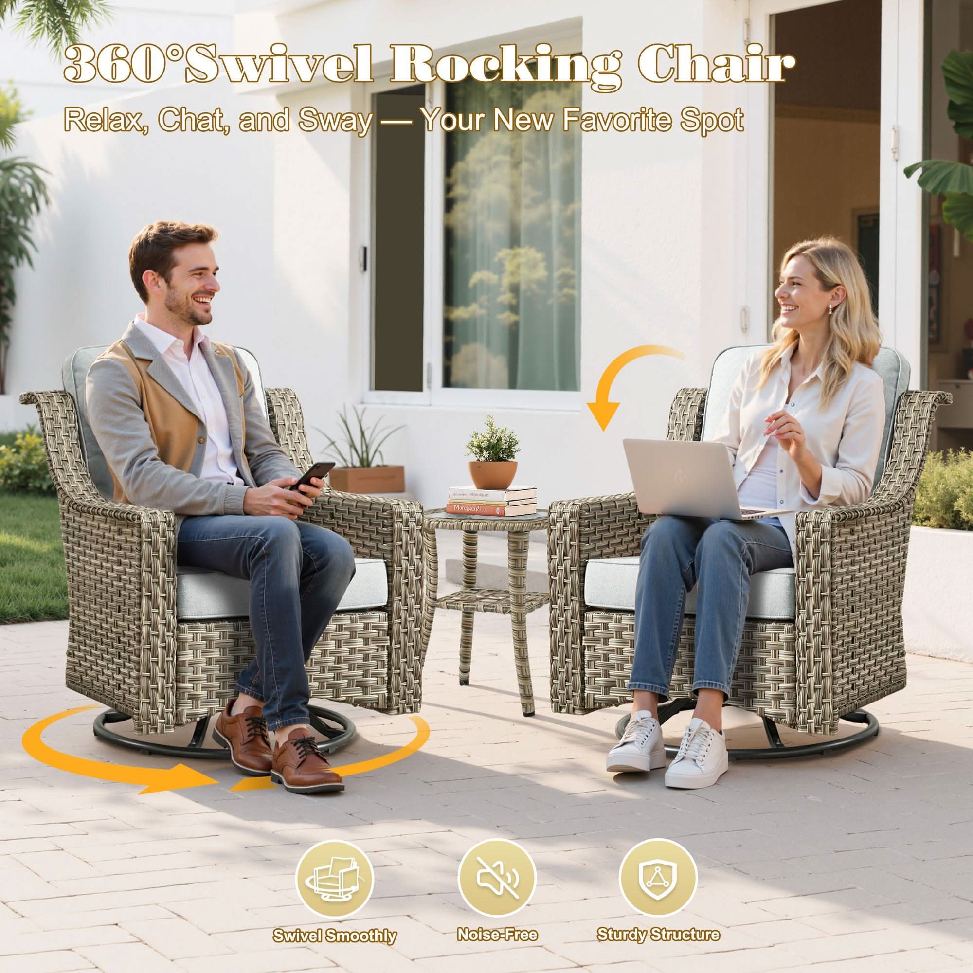 OVIOS Outdoor Wicker Patio Conversation Set for Patio Backyard