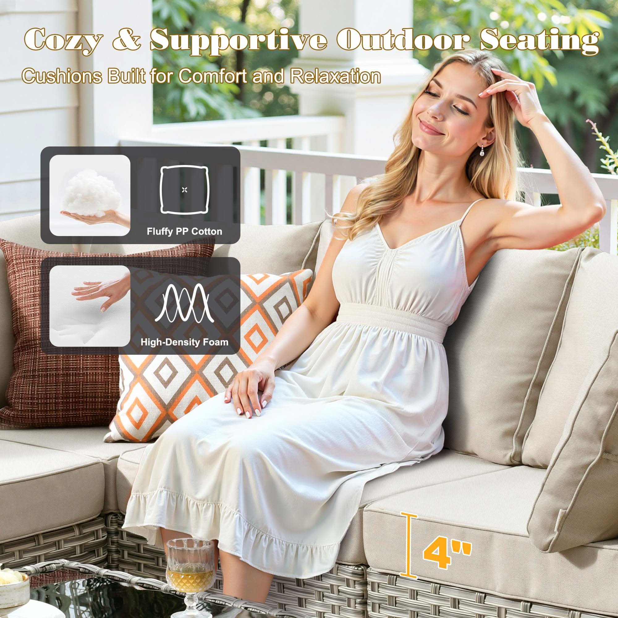 OVIOS Outdoor Wicker Patio Conversation Set for Patio Backyard