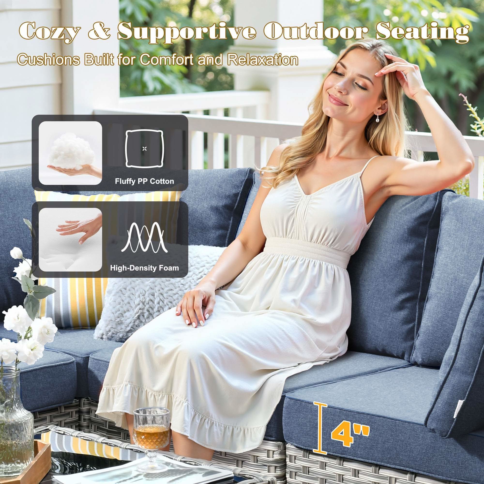 OVIOS Outdoor Wicker Patio Conversation Set for Patio Backyard