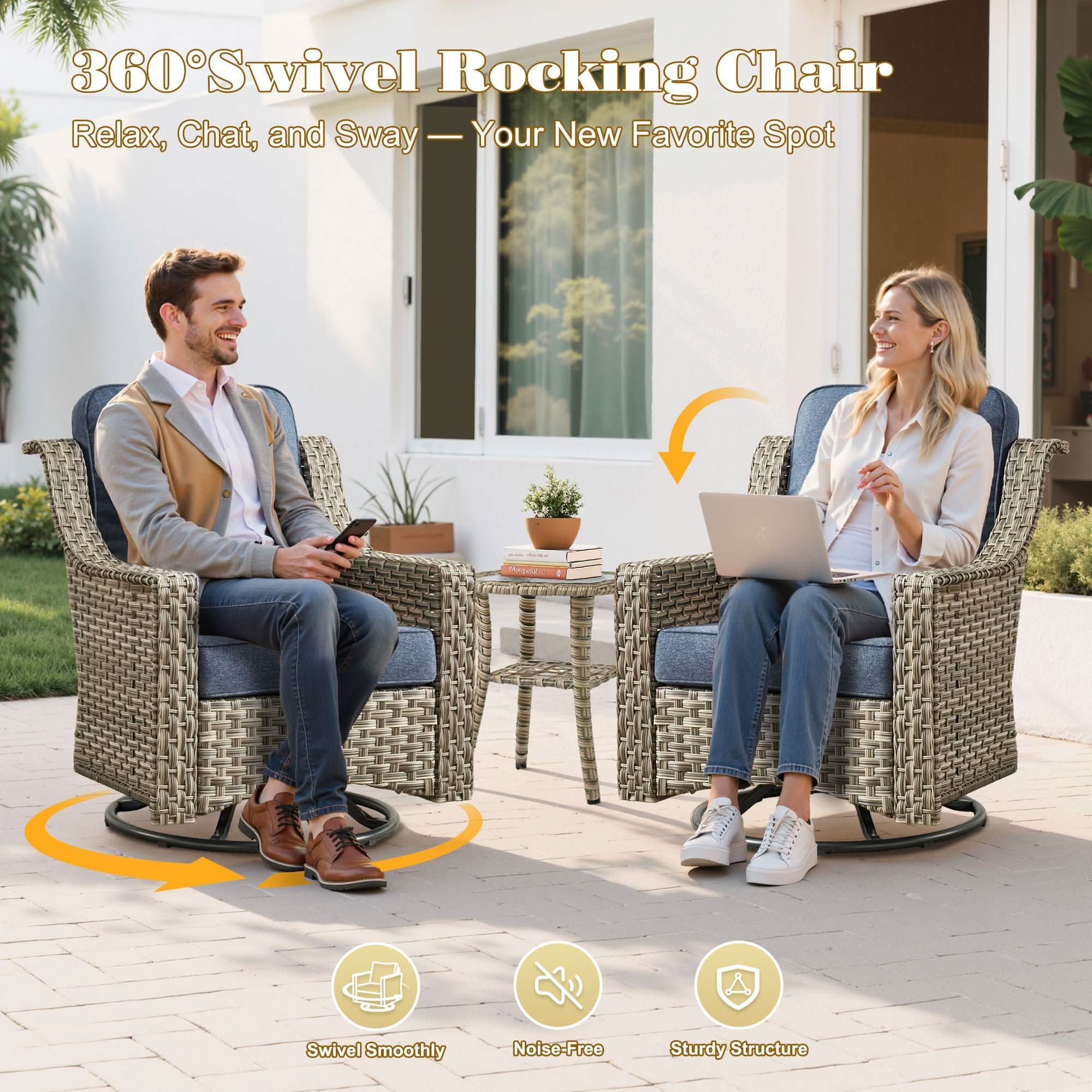 OVIOS Outdoor Wicker Patio Conversation Set for Patio Backyard
